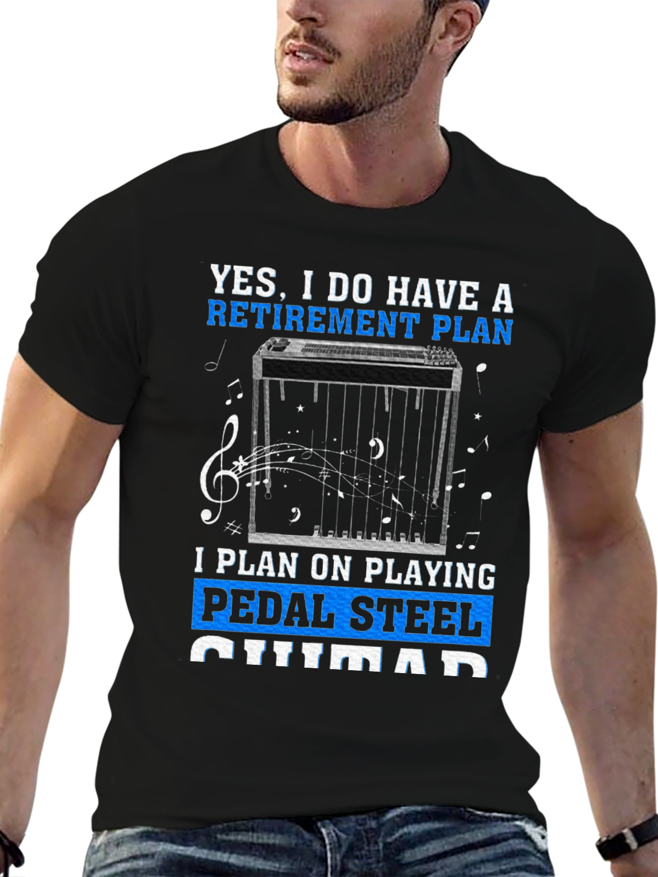 Black Retirement Pedal Steel Guitar T-Shirt view 6