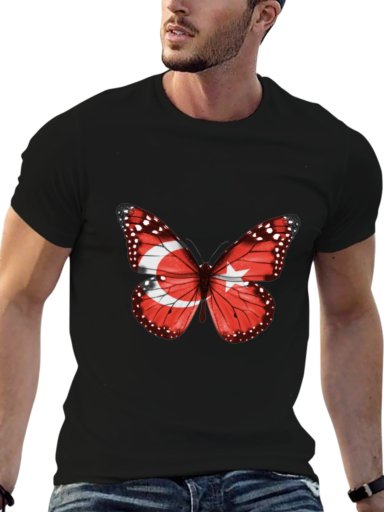 Black Turkey Flag Butterfly Graphic Tee view 6