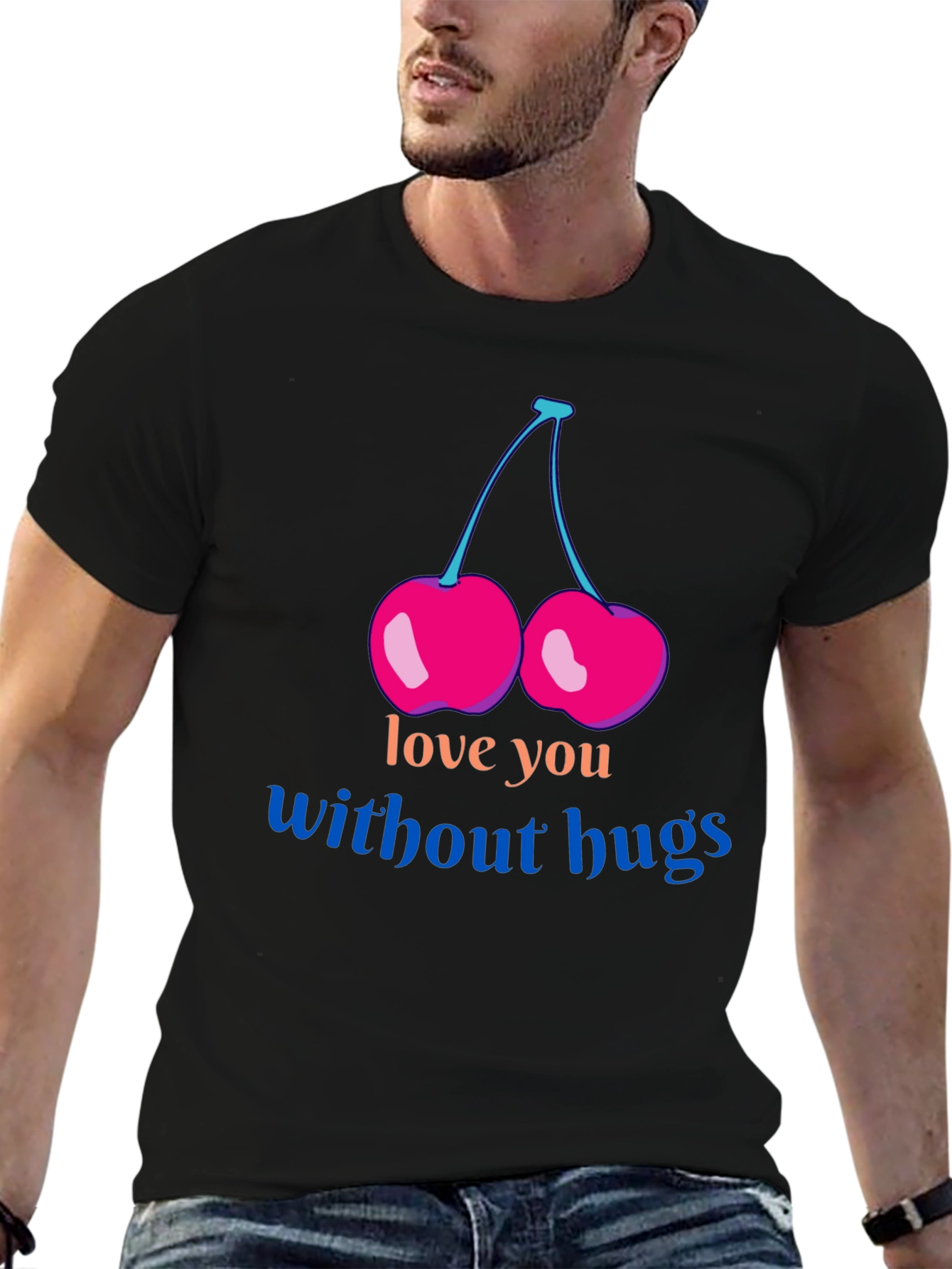 Black Love You Without Hugs Cherry Graphic Tee - Black view 6