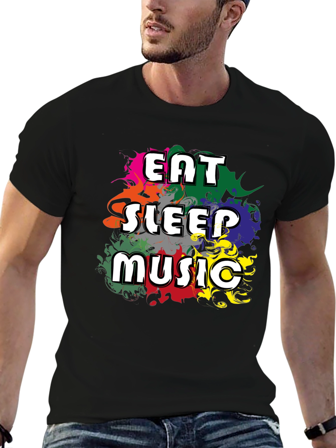 Black Eat Sleep Music T-Shirt - Colorful Graphic Tee view 6
