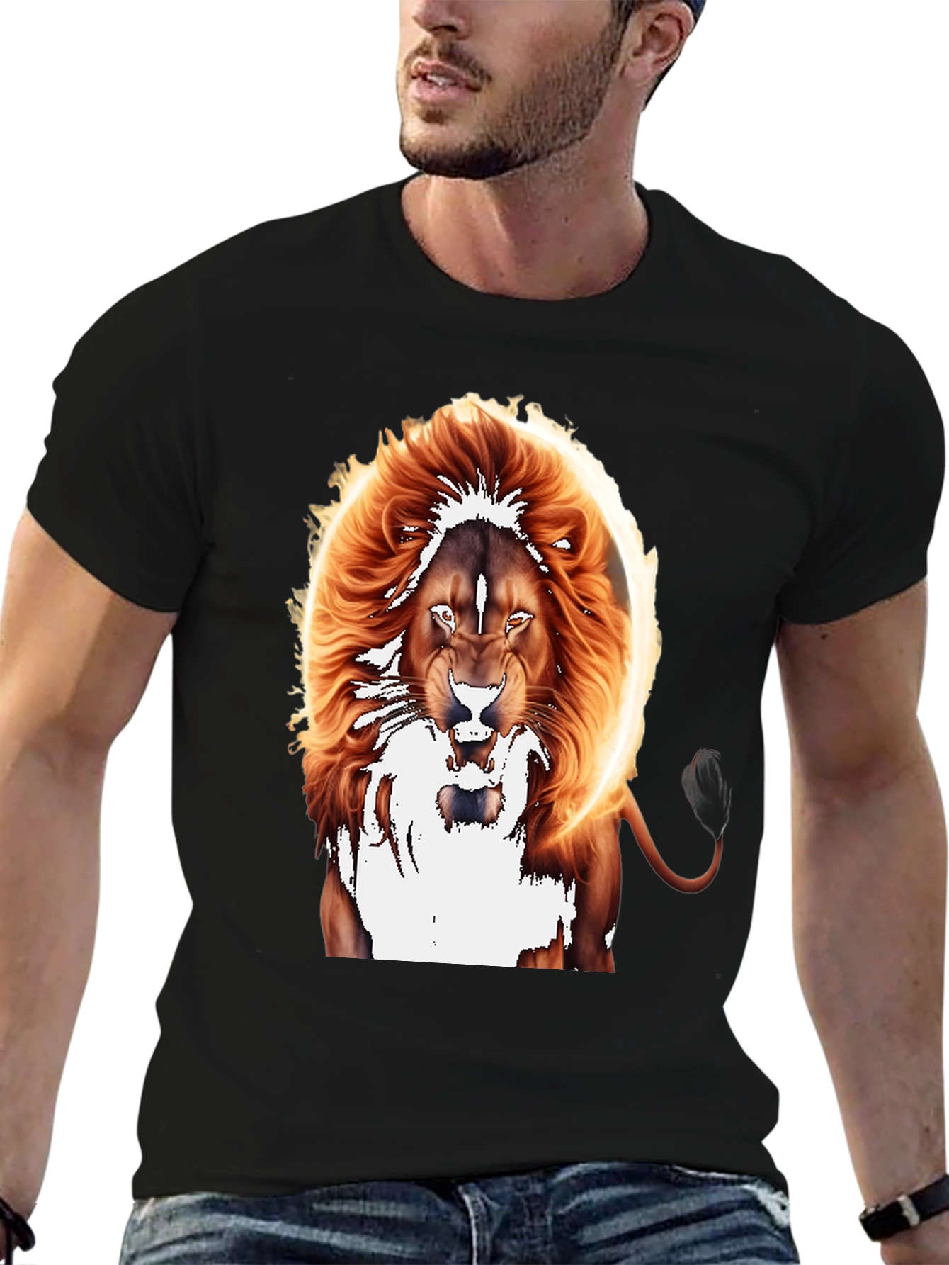 Black Fiery Lion Graphic Tee - Bold Animal Print view 6