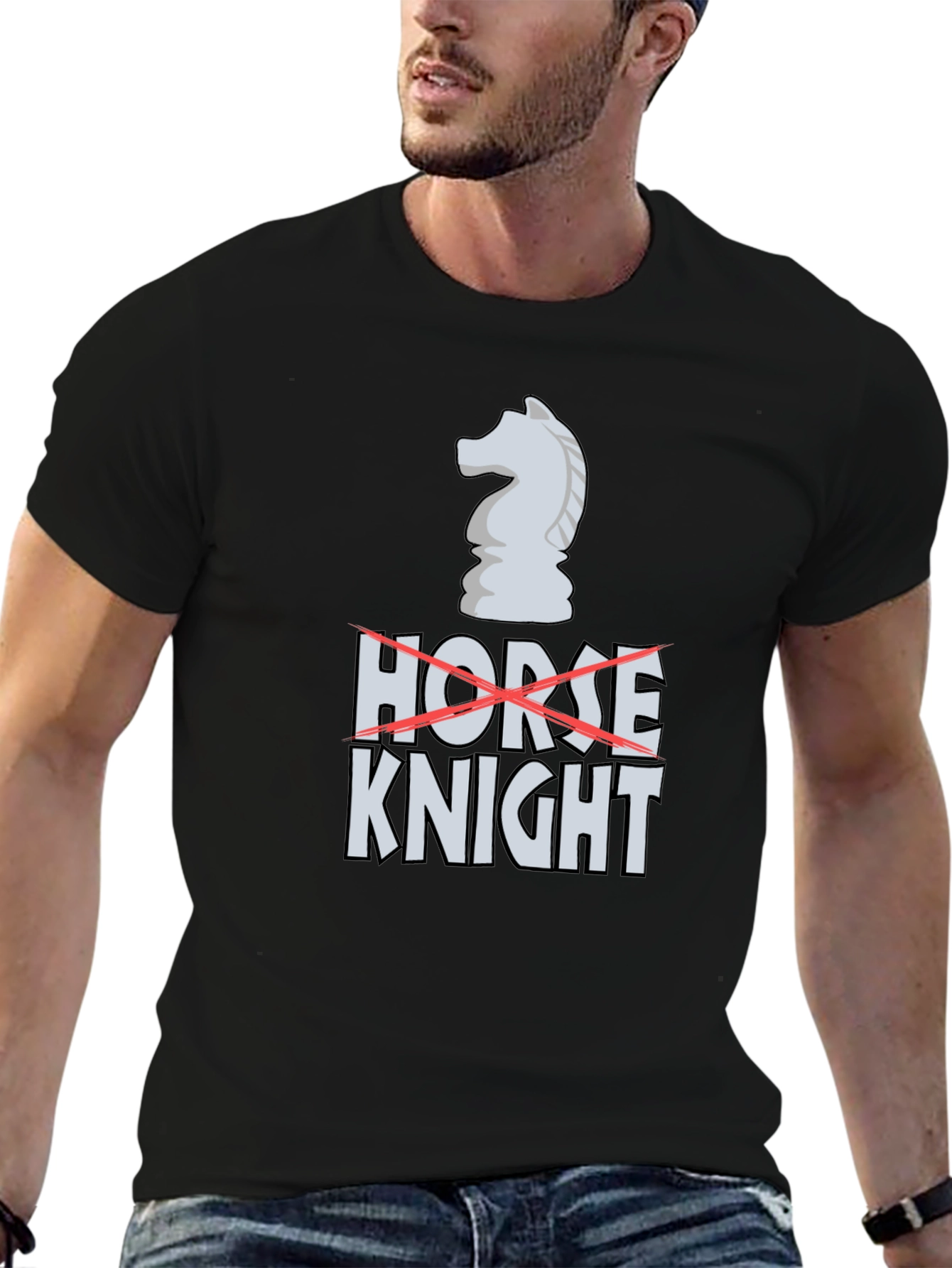 Black Chess Knight Graphic T-Shirt - No Horse! view 6