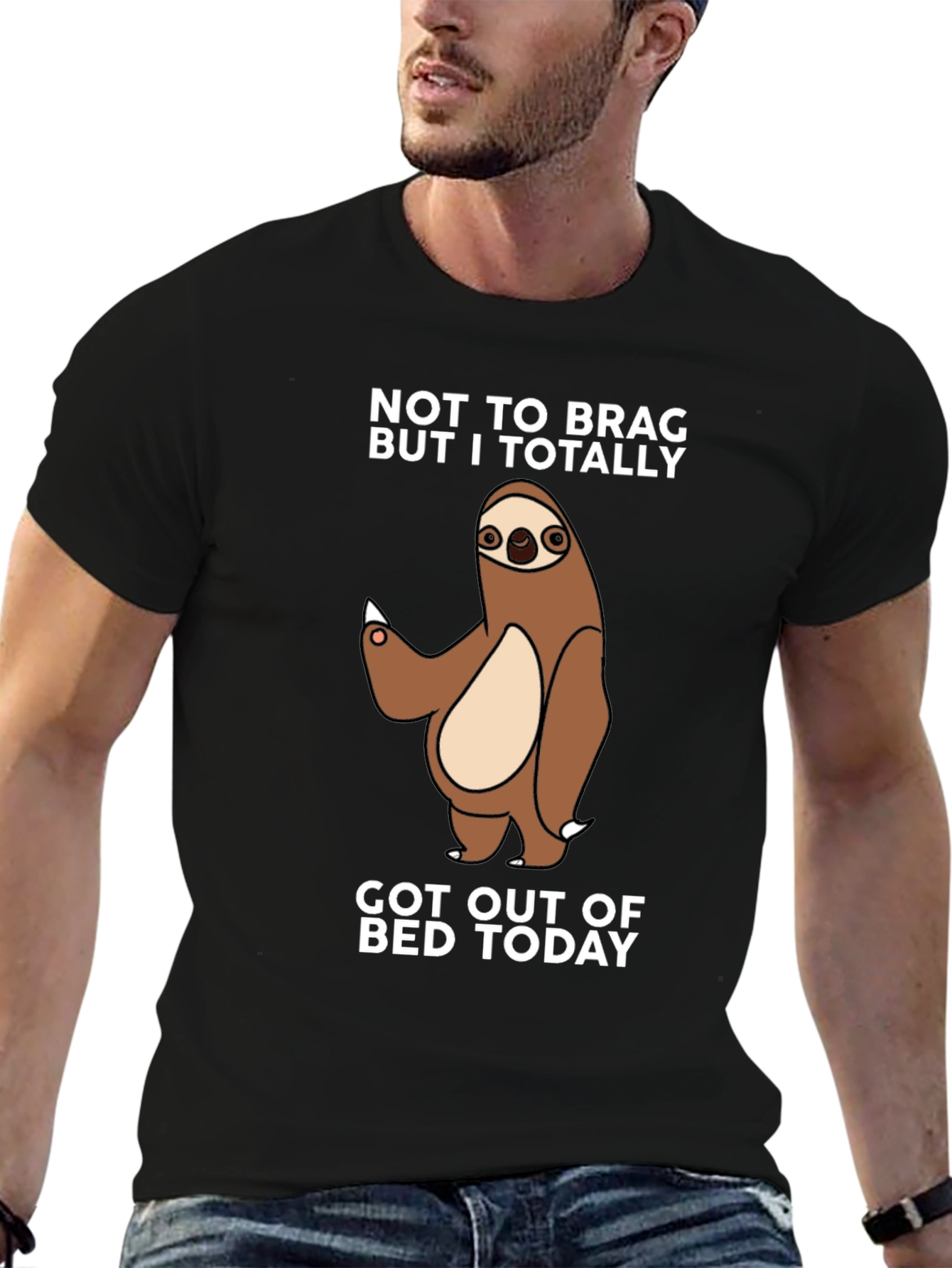 Black Funny Sloth T-Shirt - Got Out of Bed Today view 6
