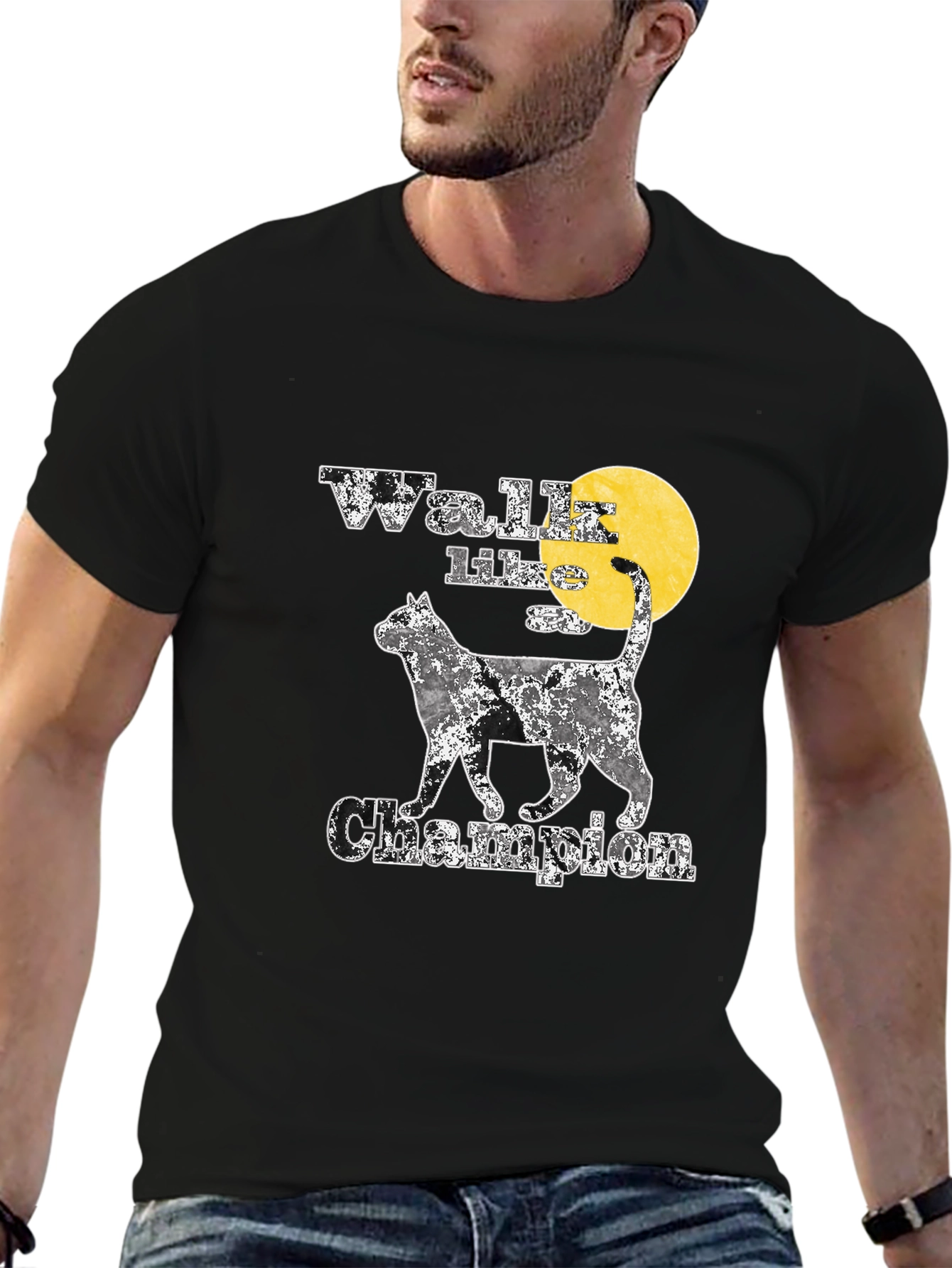 Black Walk Like A Champion Cat Graphic Tee view 6