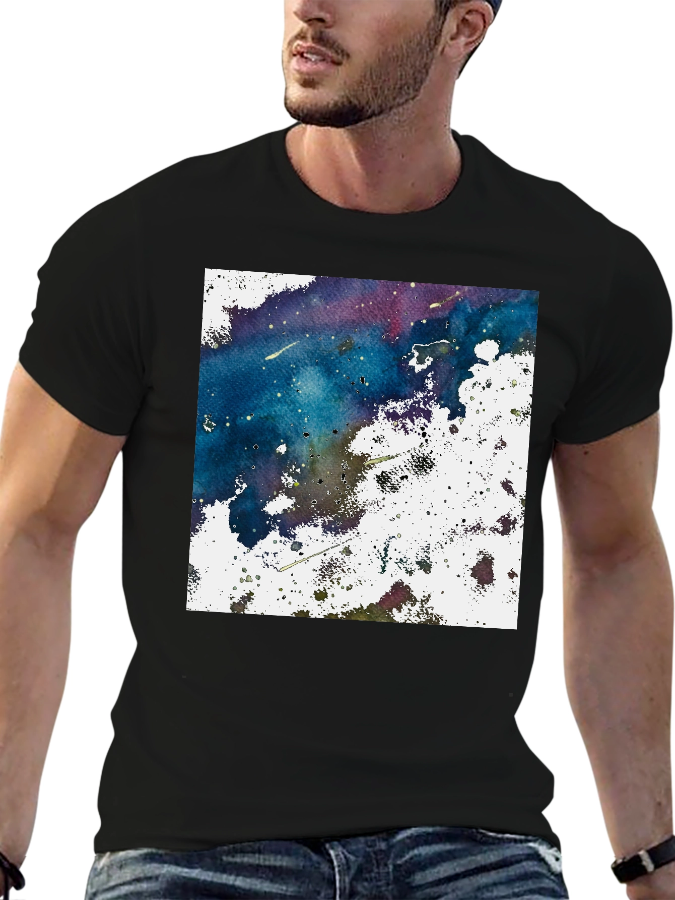 Black Abstract Galaxy Graphic Print Black T-Shirt view 6