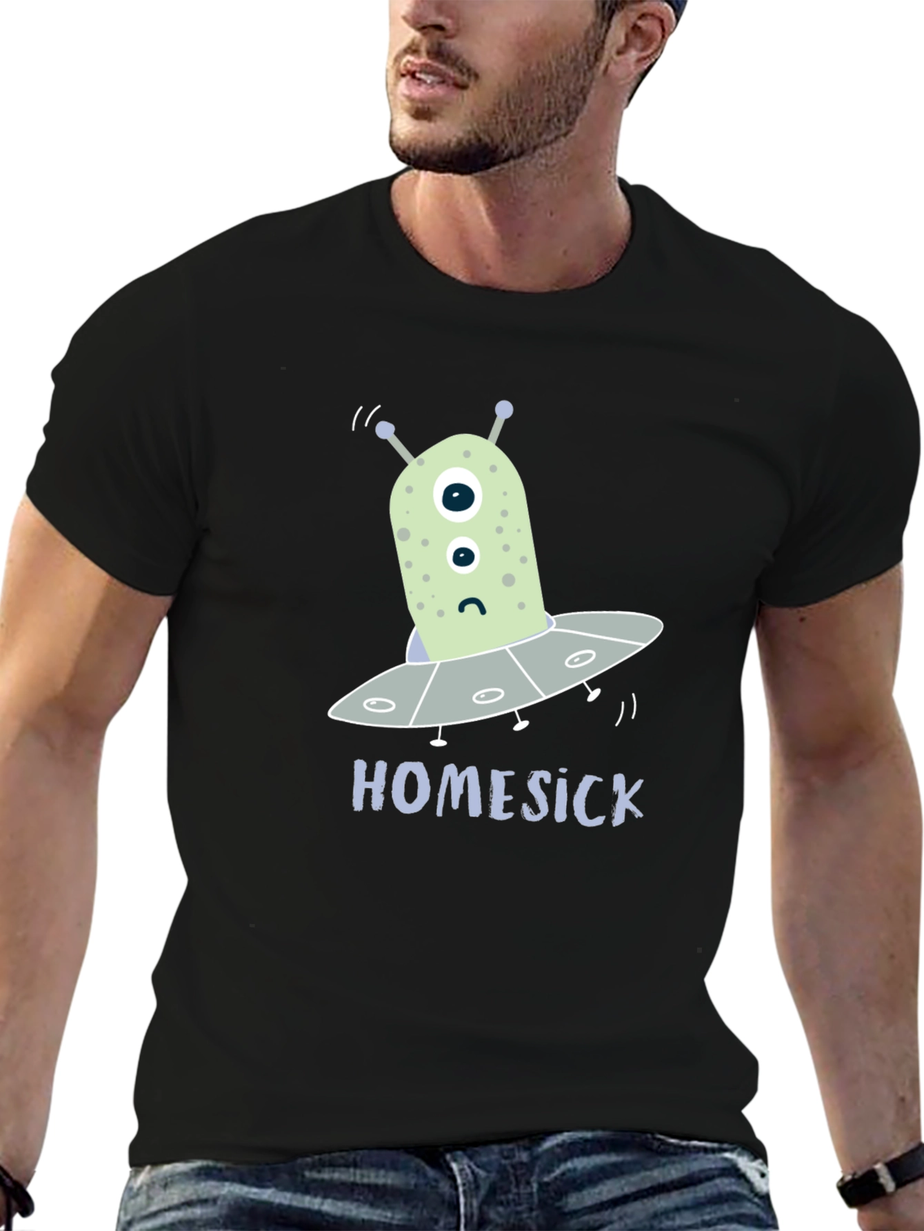 Black Homesick Alien T-Shirt - Funny Space Tee view 6
