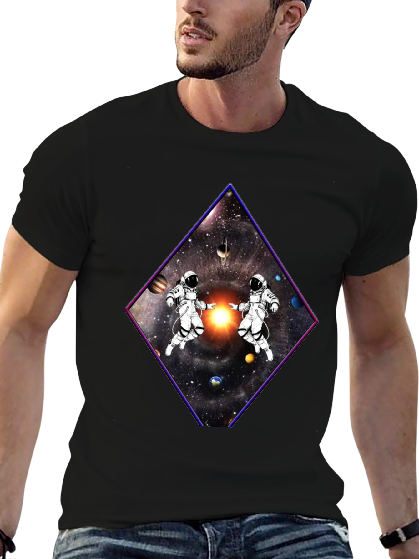 Black Astronaut Space Diamond Graphic Tee view 6
