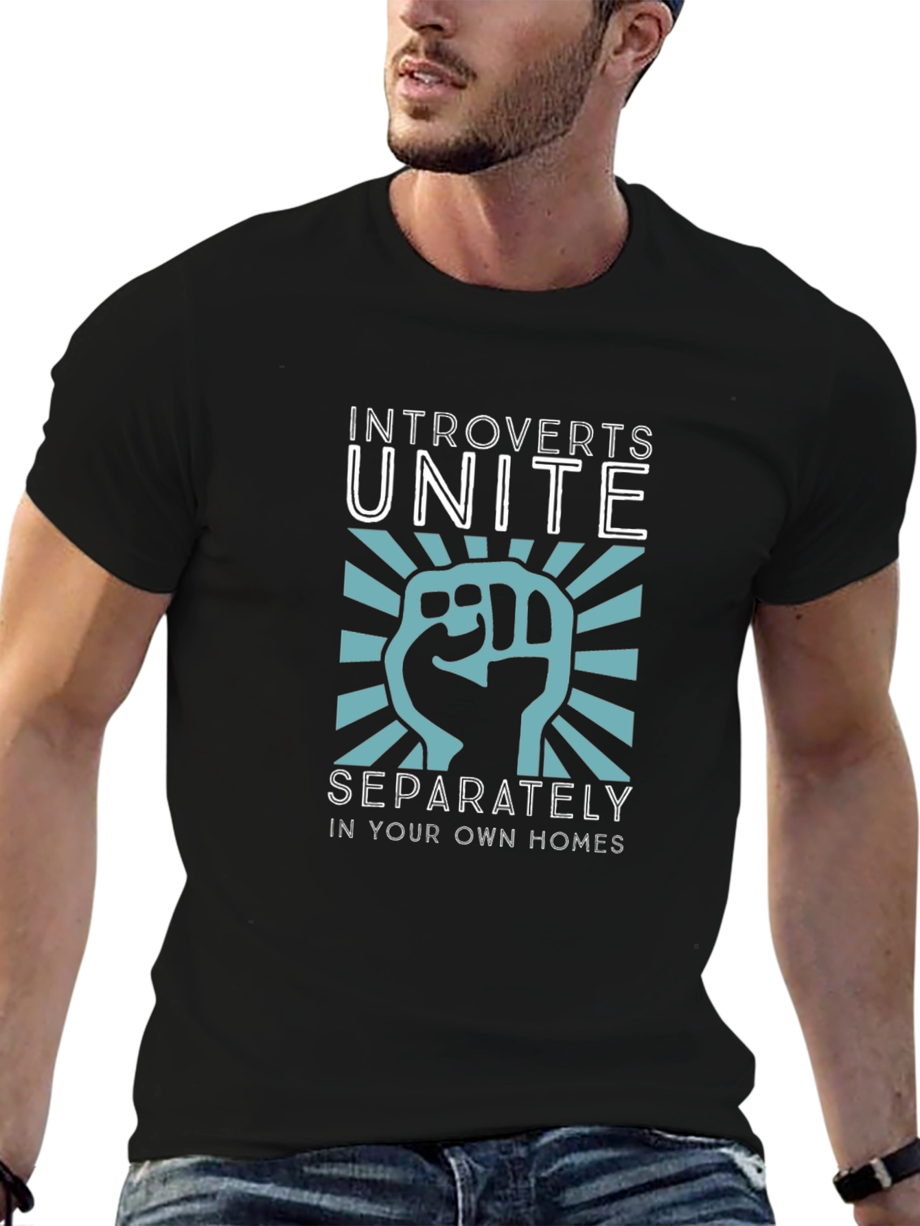 Black Introverts Unite T-Shirt - Funny Slogan Tee view 6
