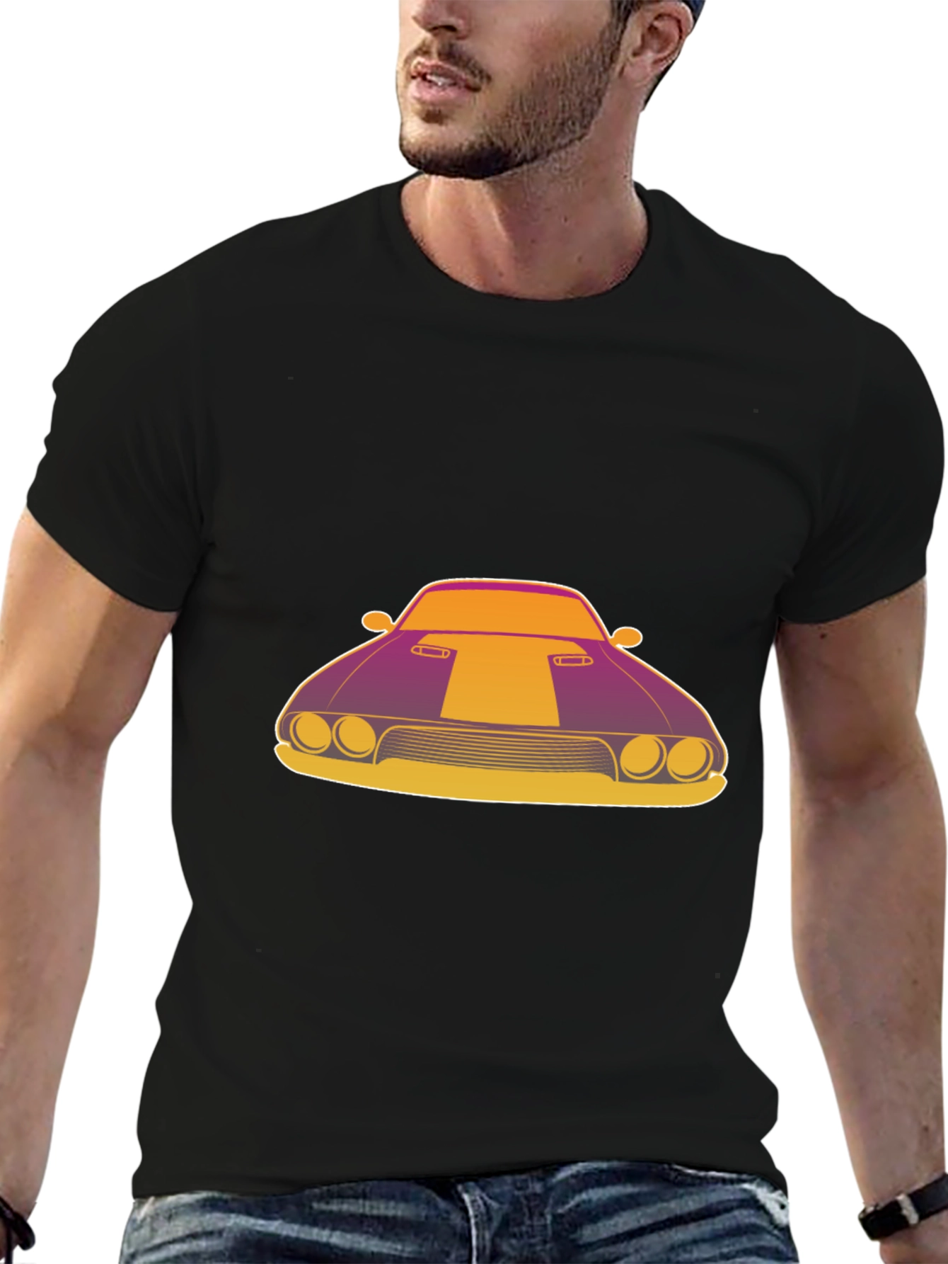 Black Retro Muscle Car Graphic T-Shirt - Black view 6