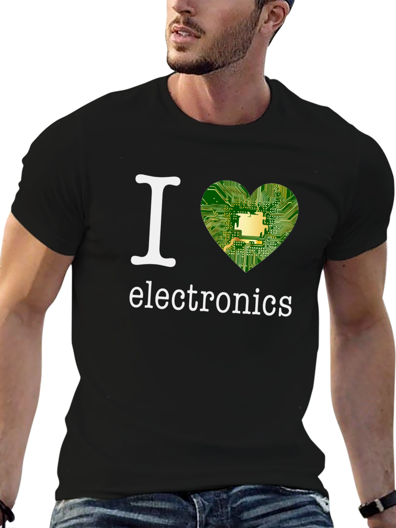 Black I Heart Electronics T-Shirt - Circuit Board Design view 6