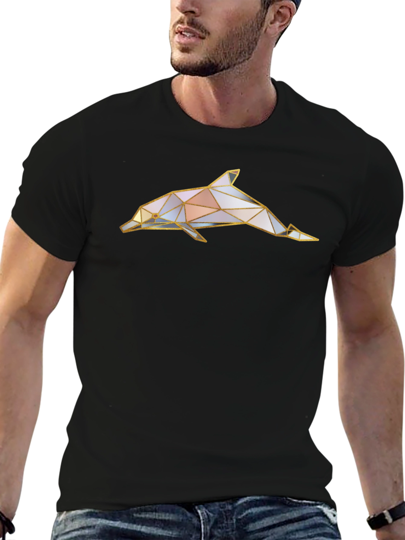 Black Geometric Dolphin Graphic Tee - Black view 6