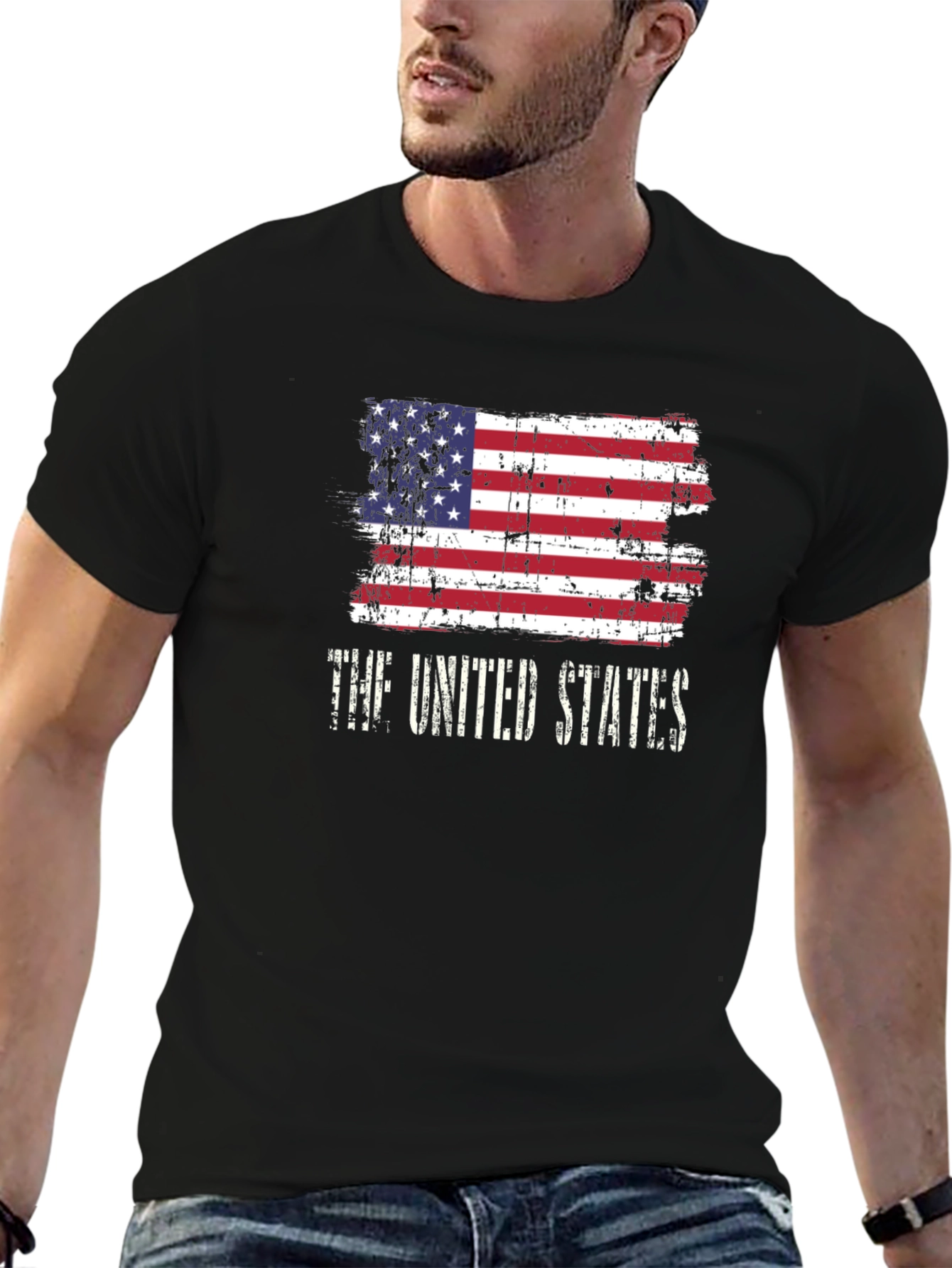 Black USA Flag T-Shirt Patriotic United States Vintage Look view 6