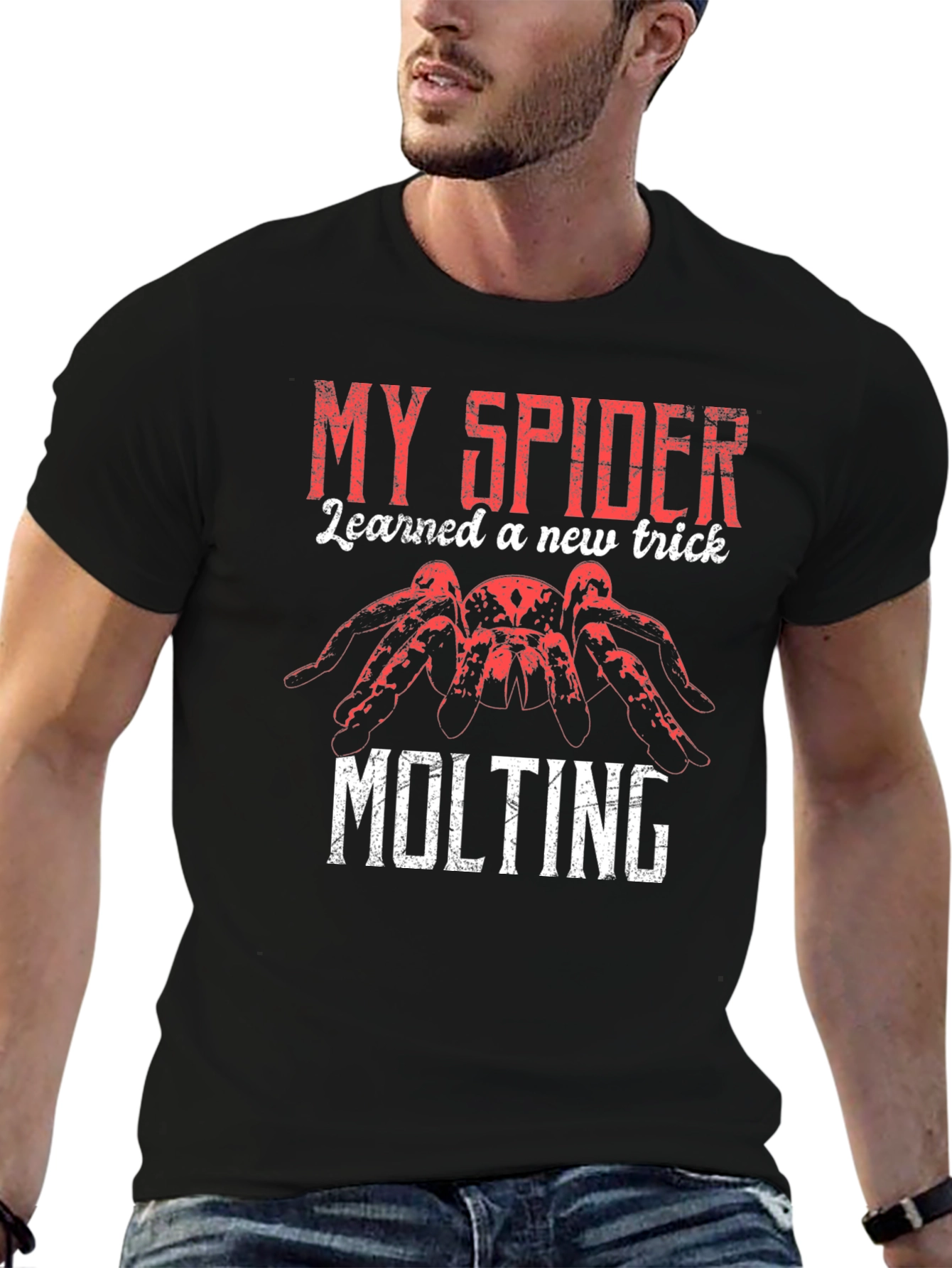Black My Spider Learned a New Trick Molting Black T-Shirt view 6