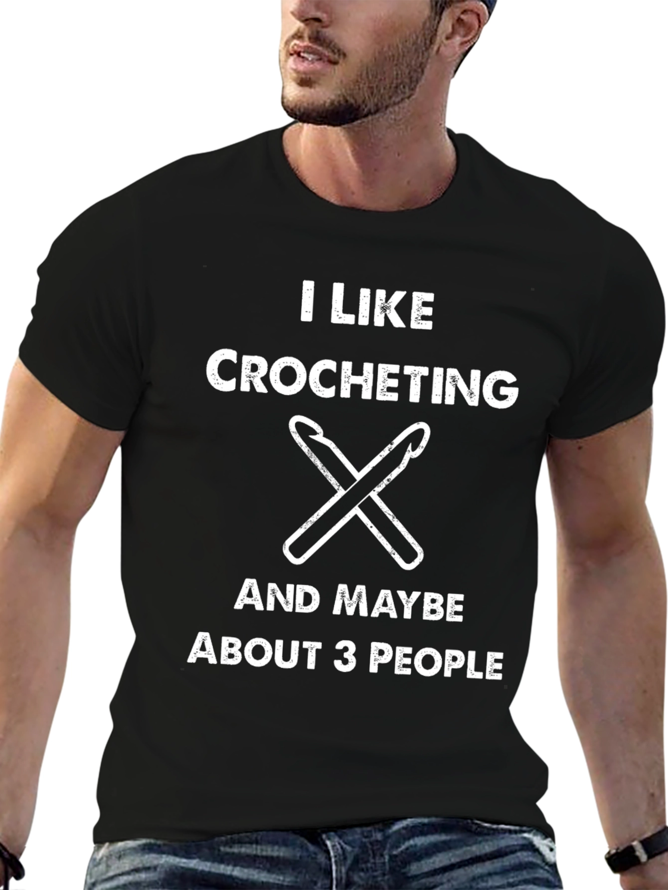Black I Like Crocheting and Maybe About 3 People Black T-Shirt view 6