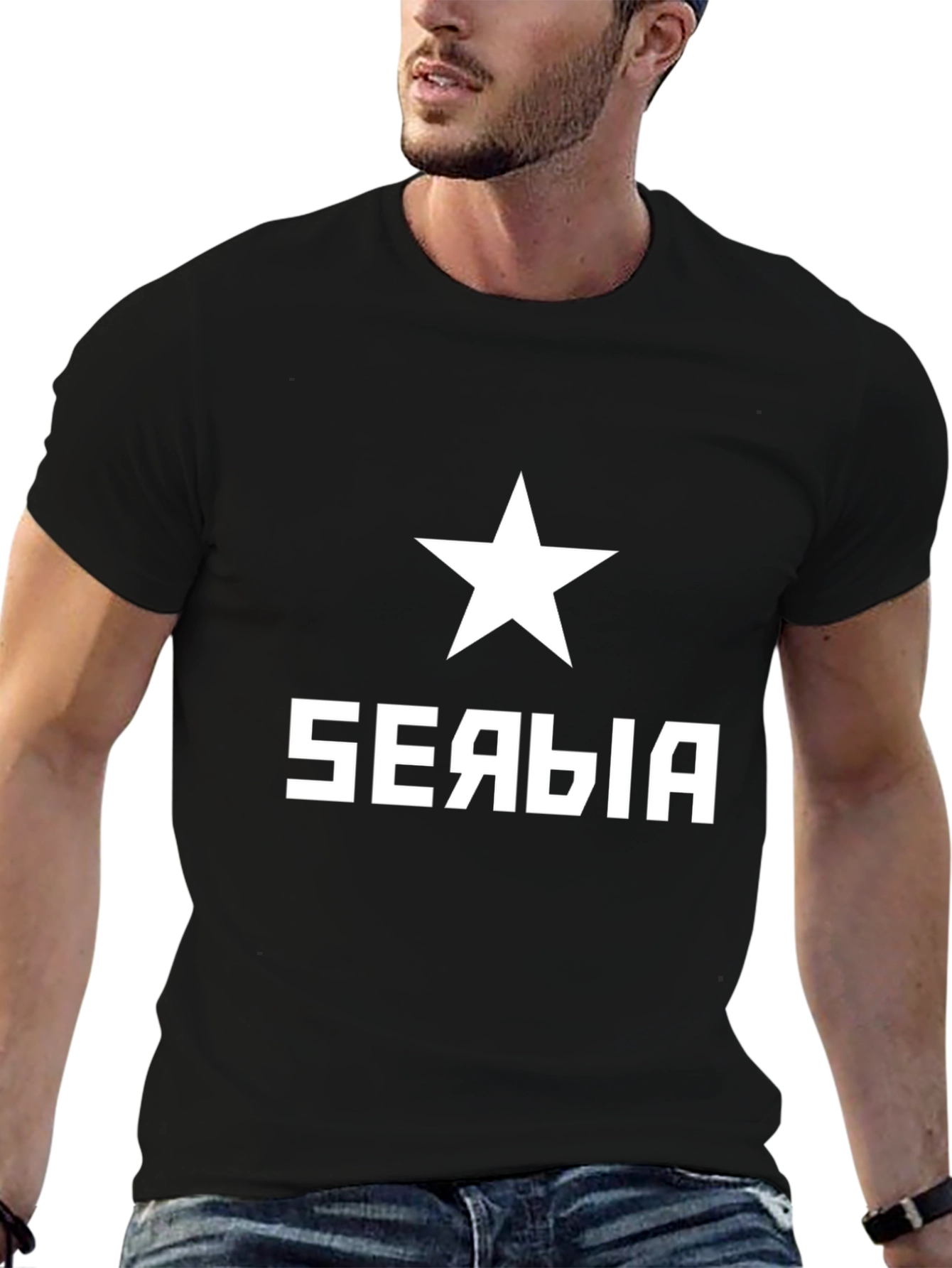 Serbia Star Graphic Tee - Men's Black T-Shirt - 6