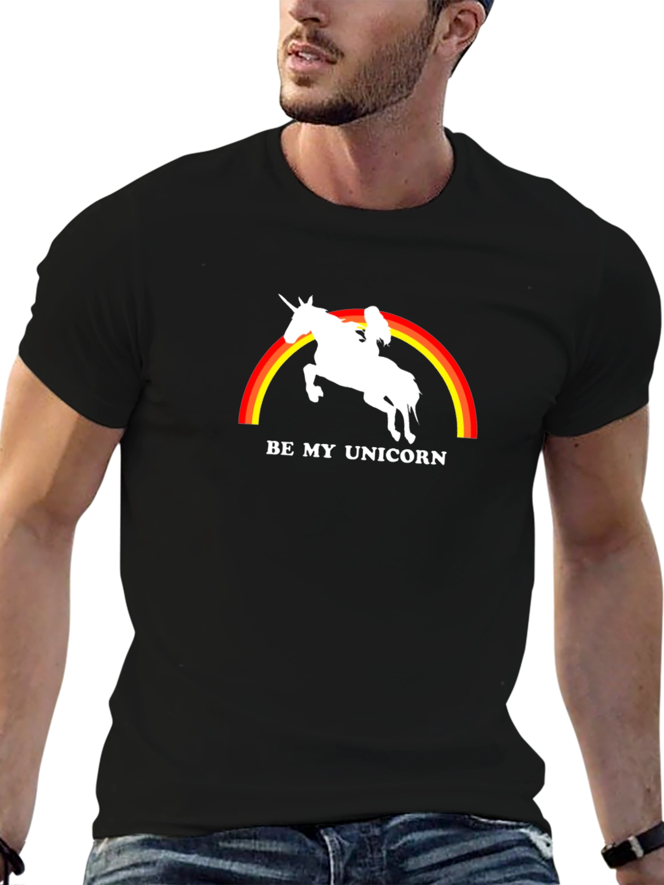 Black Be My Unicorn Graphic T-Shirt - Men's Black Tee view 6