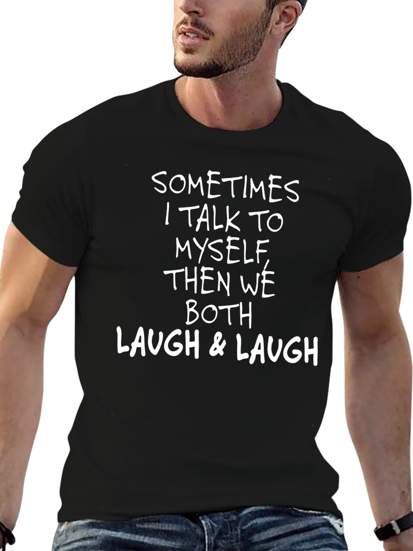 Black Funny Men's Black T-Shirt - "Sometimes I Talk to Myself" Graphic Tee view 6