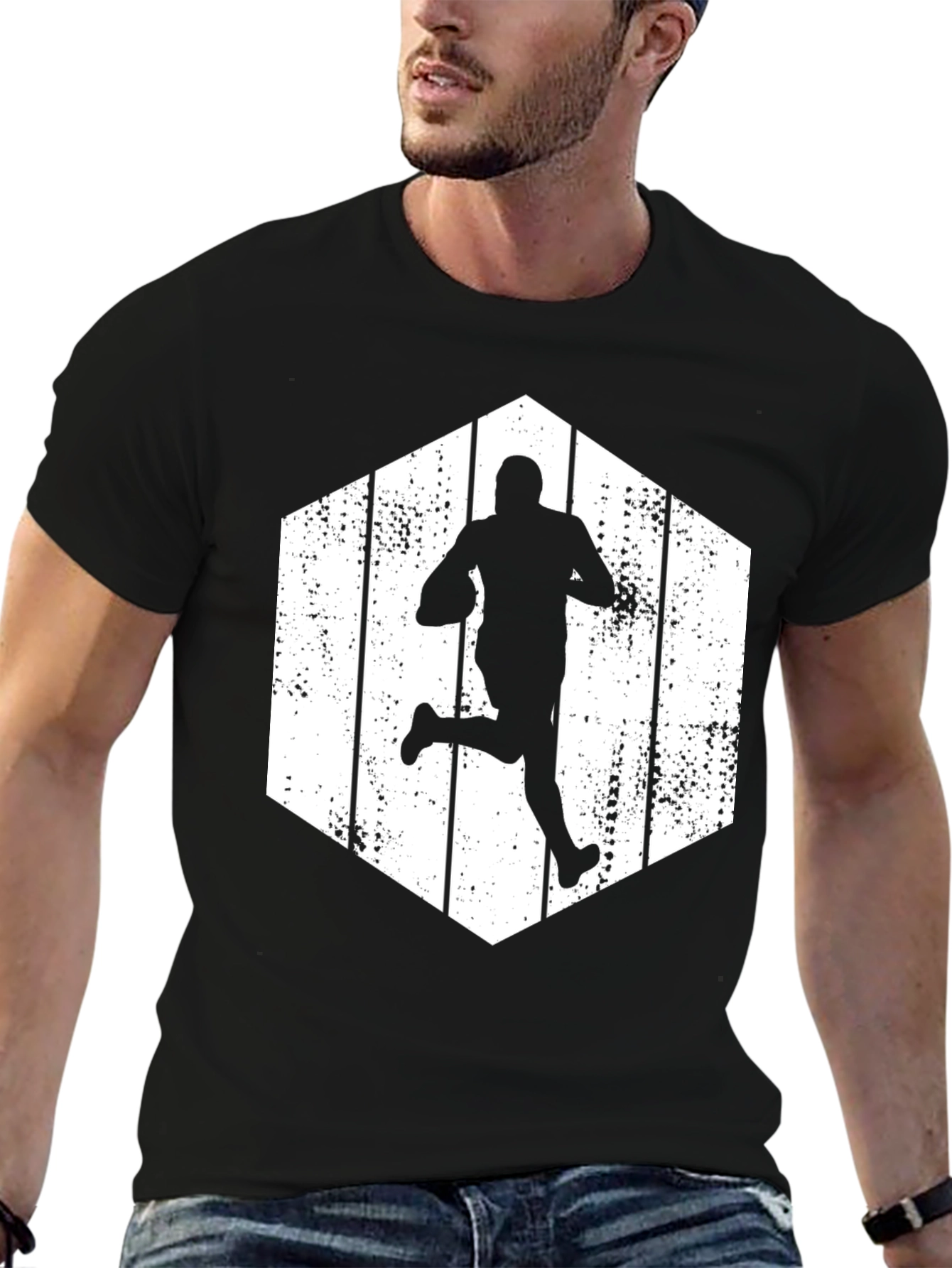 Black Football Player Silhouette T-Shirt view 6