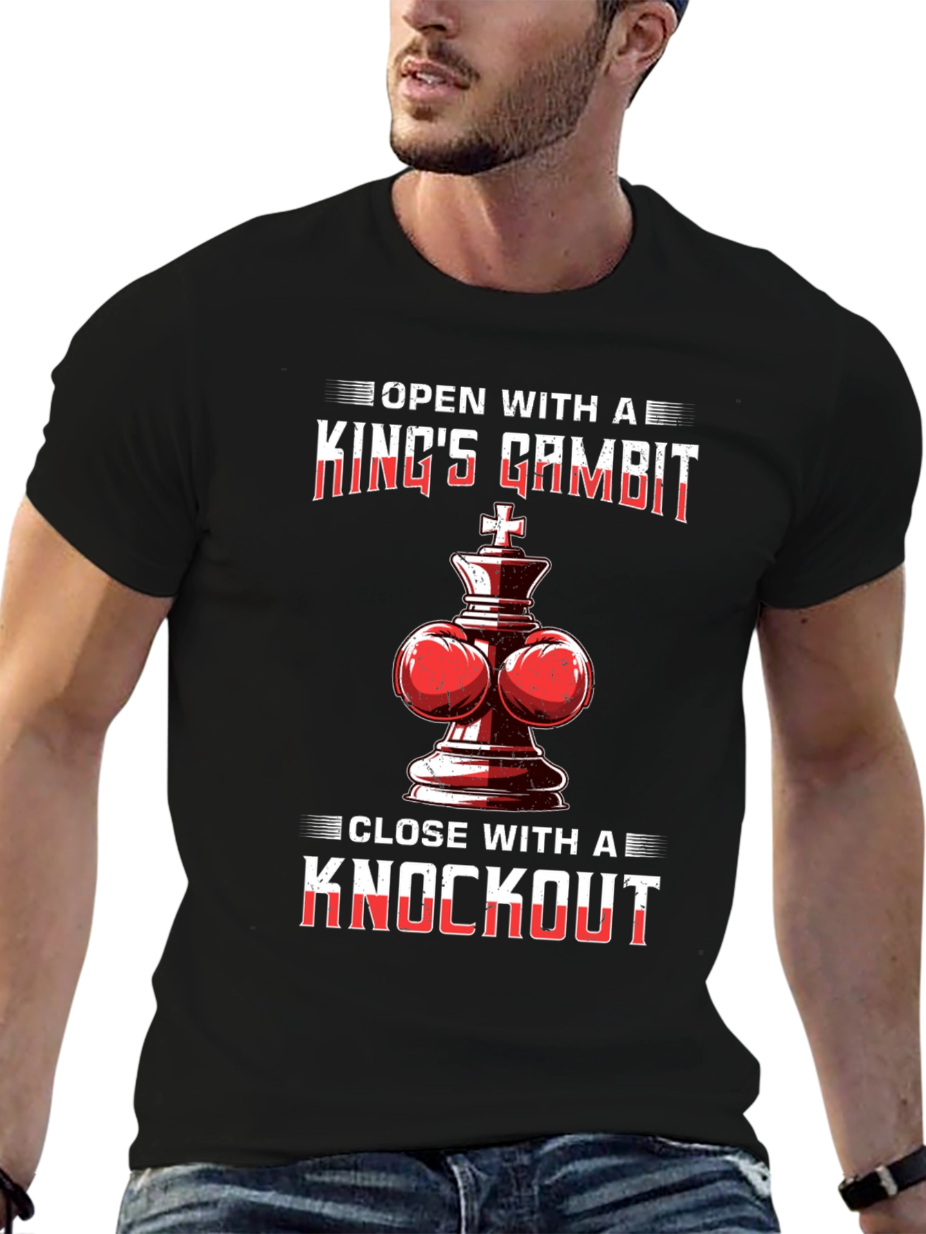 Black King's Gambit Chess Knockout Graphic Tee view 6