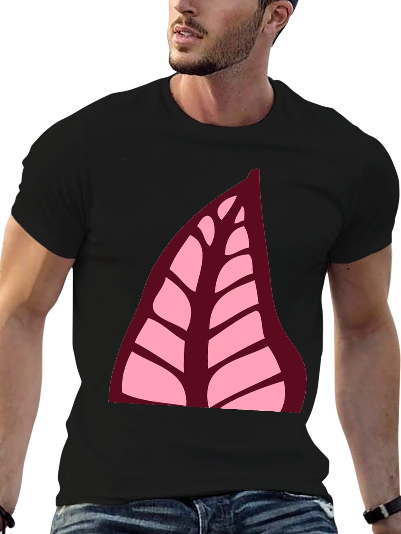 Black Leaf Print Black T-Shirt view 6