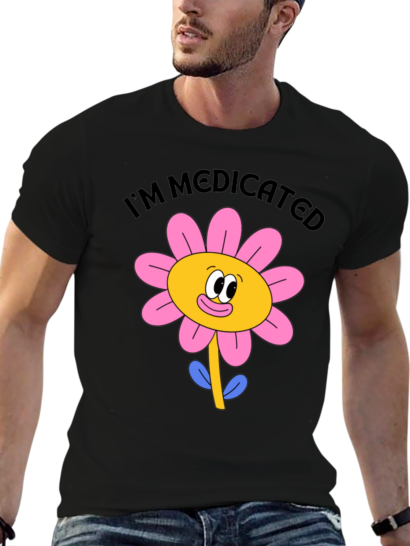 I'm Medicated Flower Graphic Black T-Shirt - 6