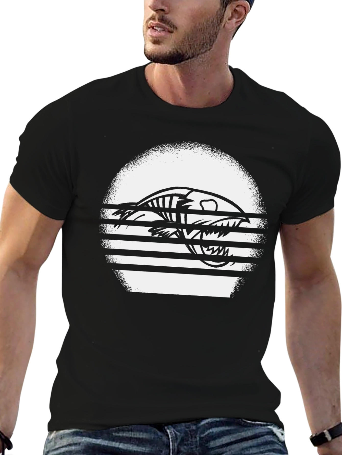 Black Retro Fish Skeleton Graphic T-Shirt view 6