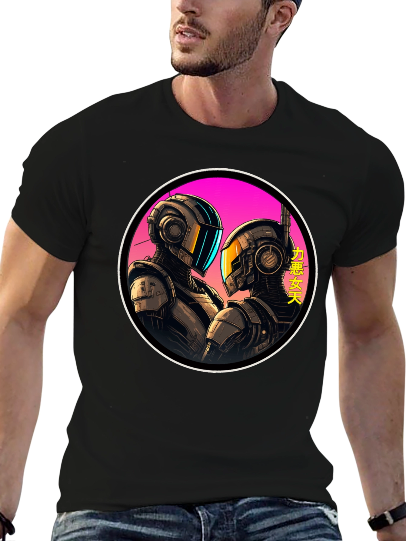 Black Cyberpunk Robots T-Shirt - Sci-Fi Graphic Tee view 6