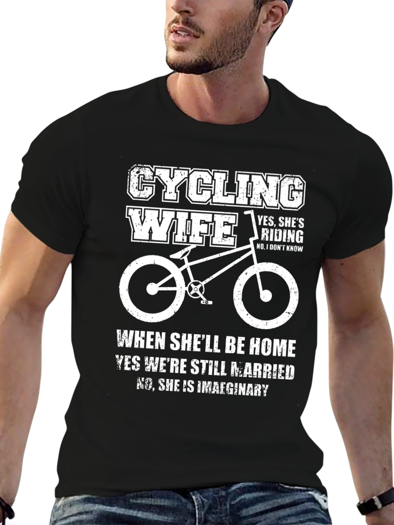 Black Cycling Wife Funny T-Shirt view 6