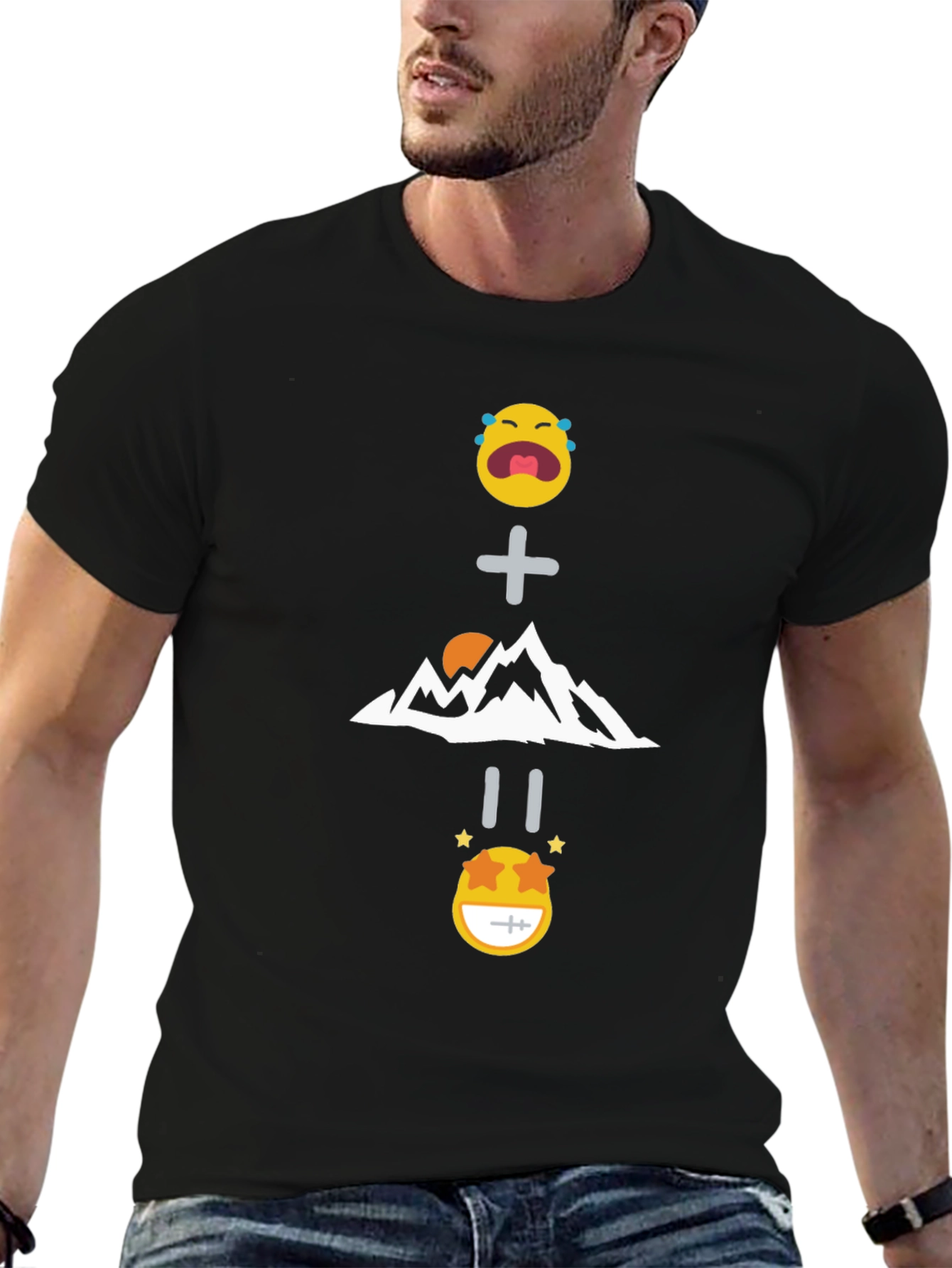 Black Funny Emoji Mountain Equation Black T-Shirt view 6