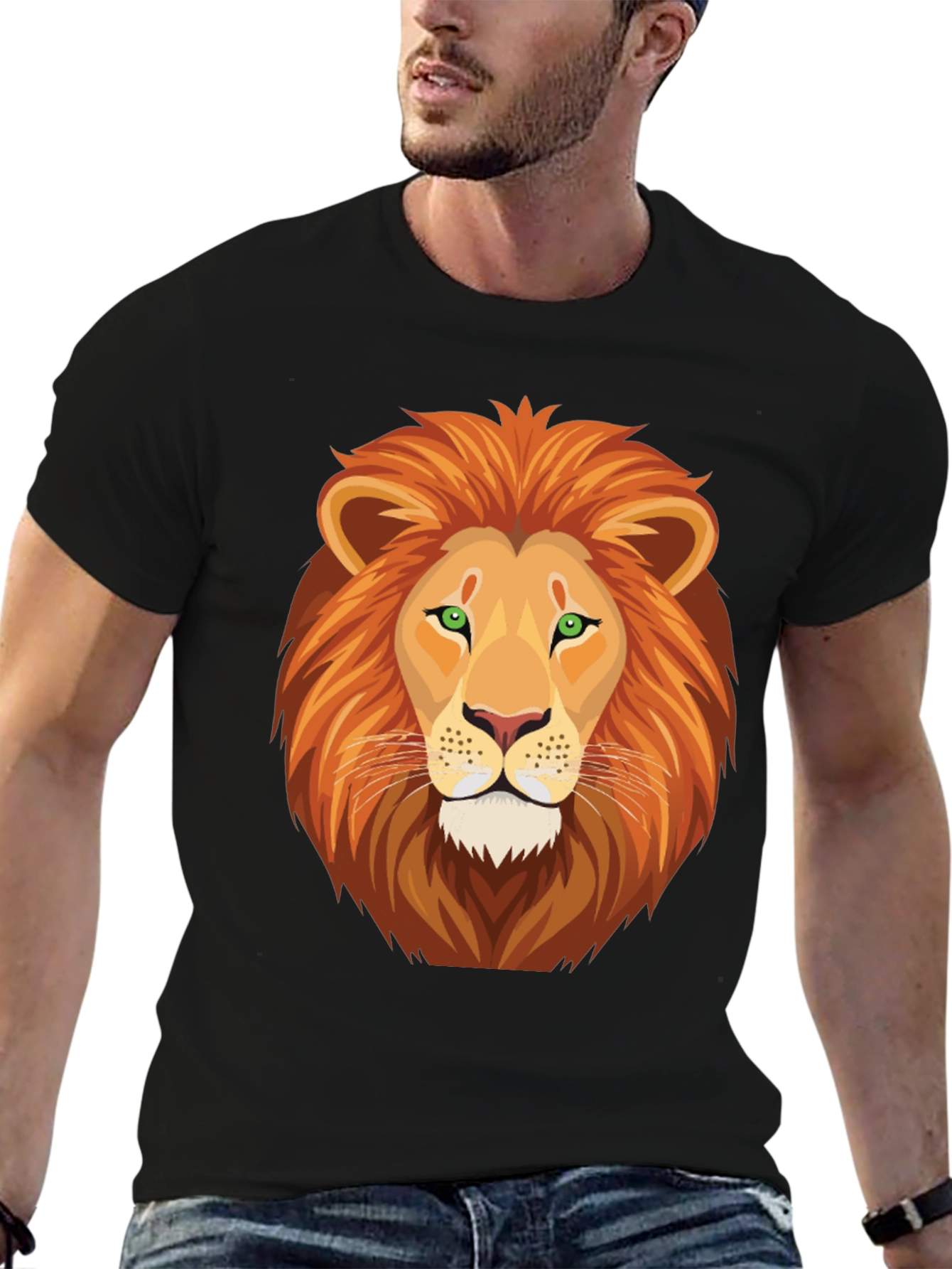 Black Lion Graphic Print Crew Neck T-Shirt view 6