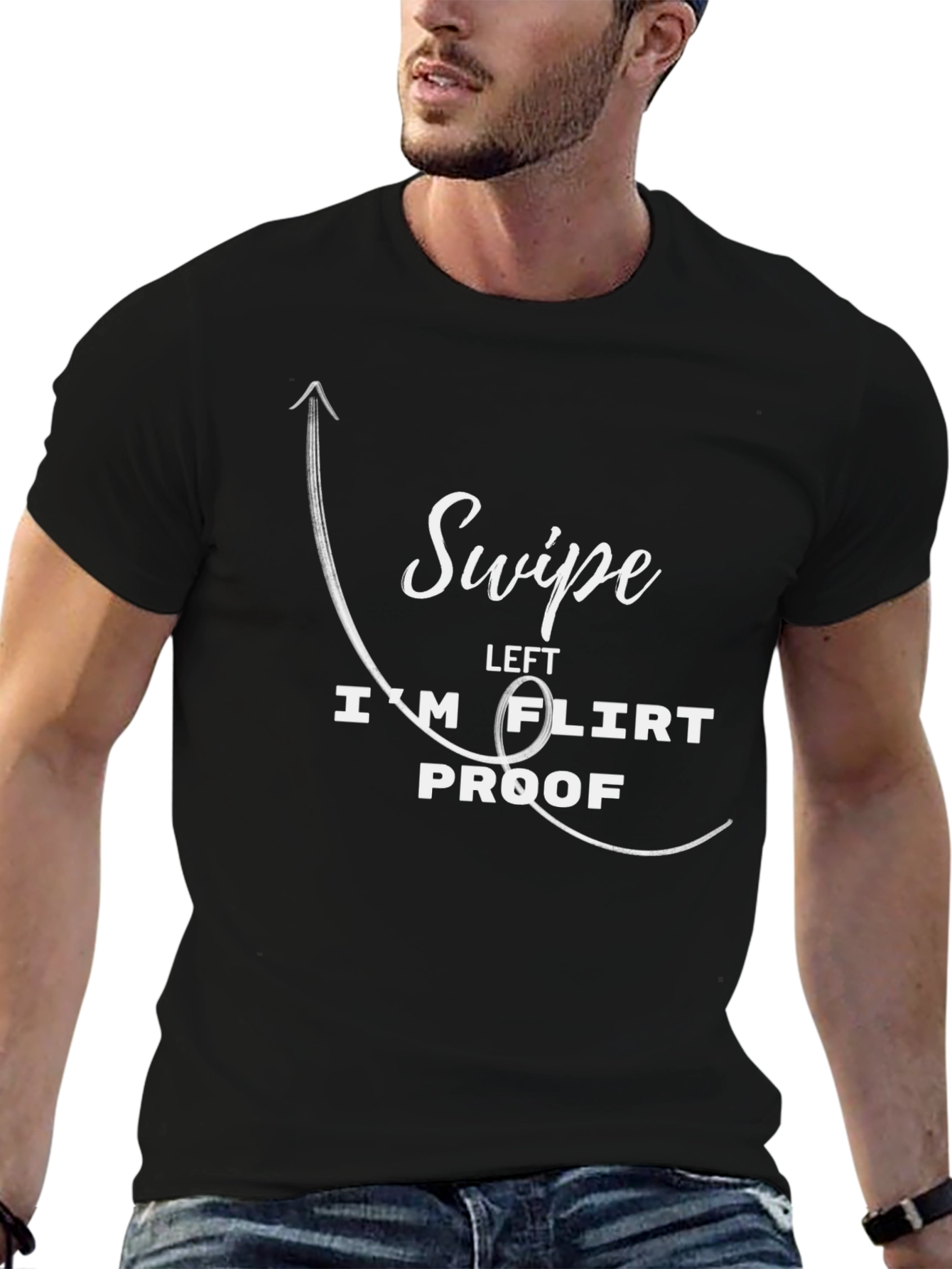 Black Swipe Left T-Shirt - Flirt Proof Funny Graphic Tee view 6