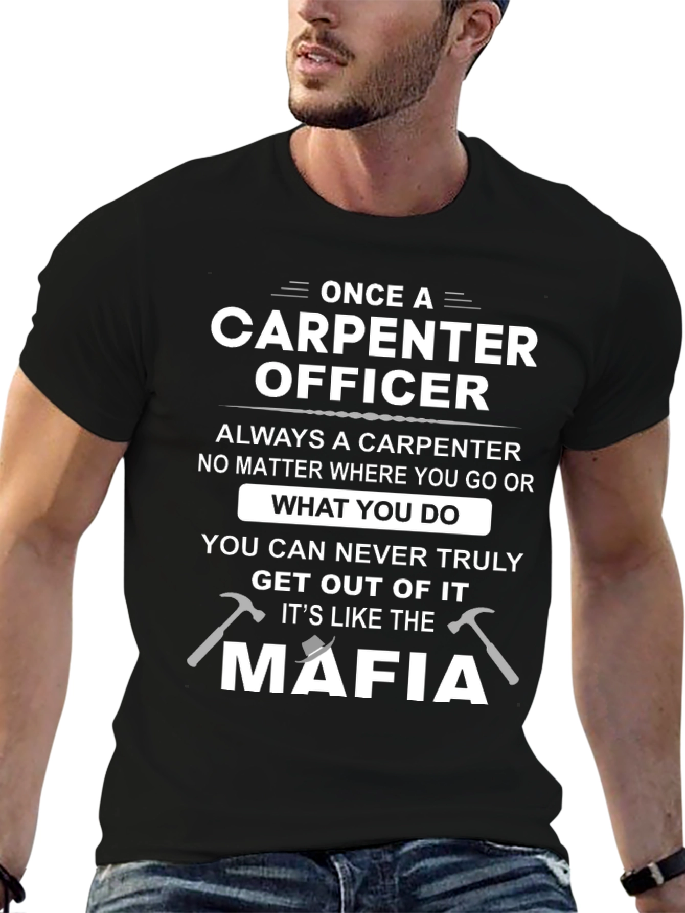 Black Carpenter Officer T-Shirt: Mafia Style Humor Tee view 6