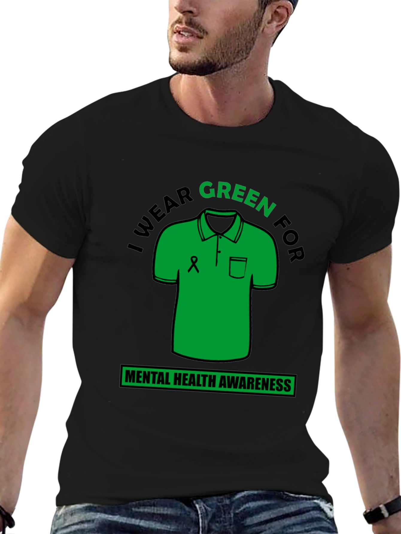 Black Green Mental Health Awareness T-Shirt view 6