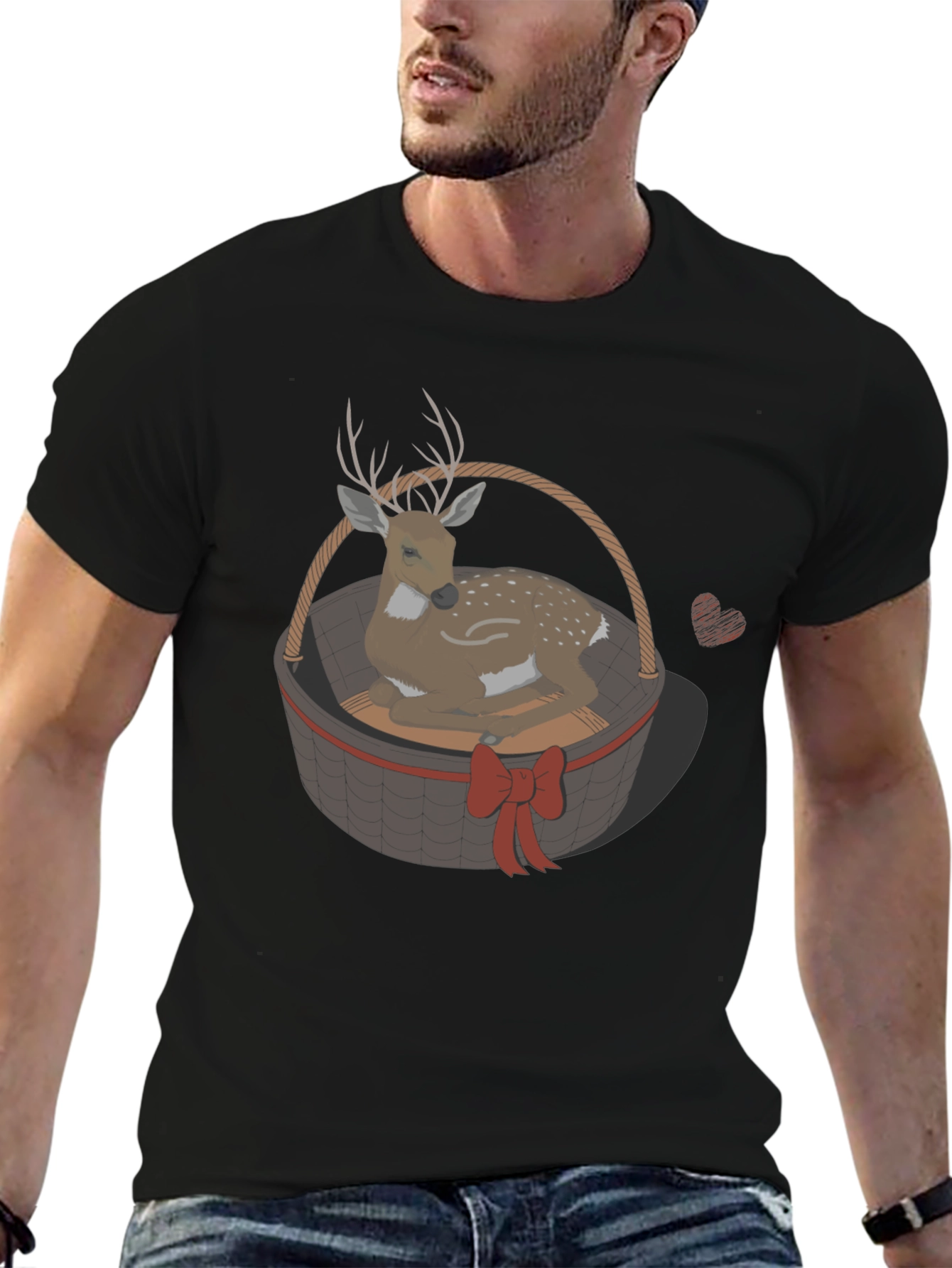Black Deer in Basket Graphic Tee - Men's Black T-Shirt view 6