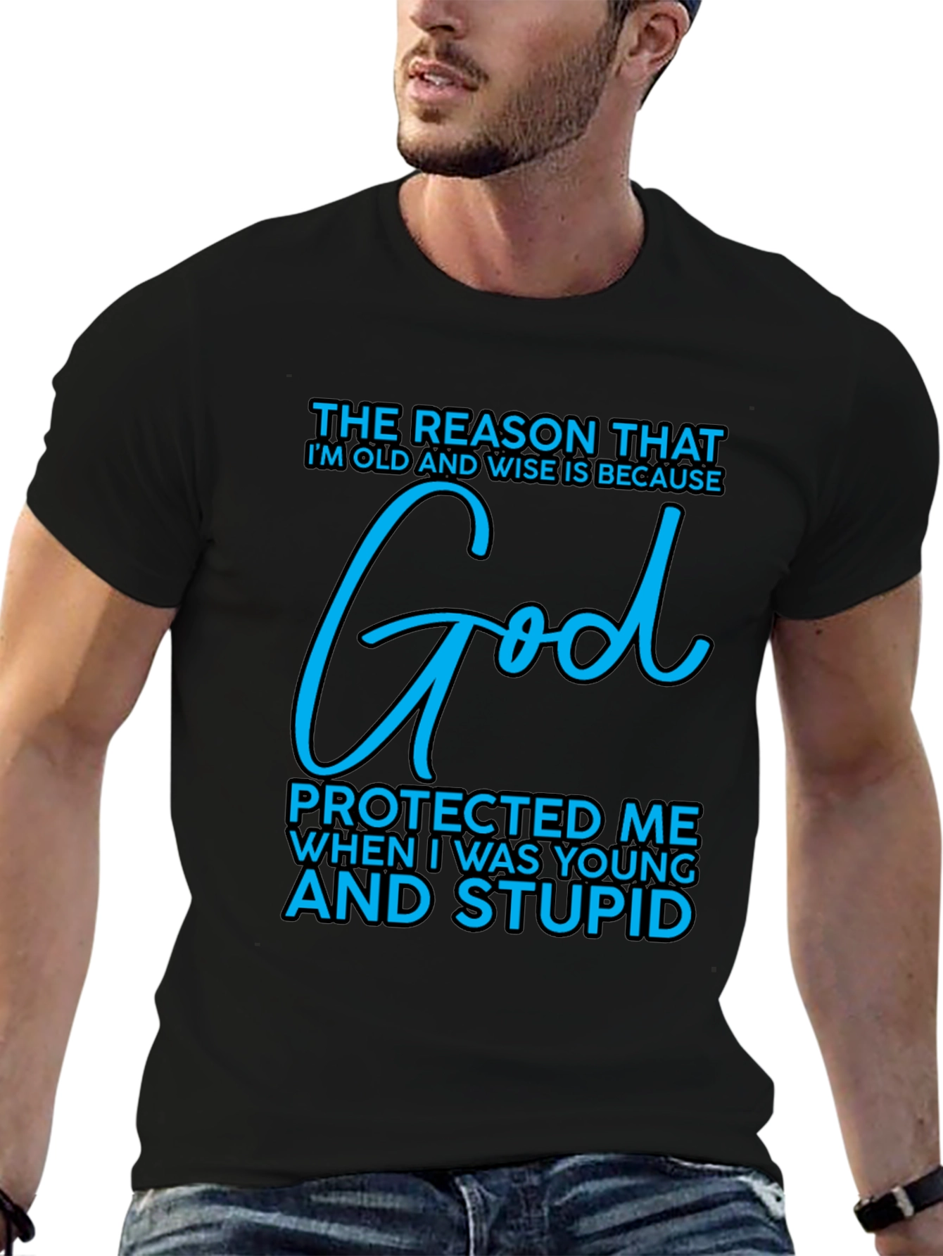 Black Old and Wise God Protected T-Shirt view 6