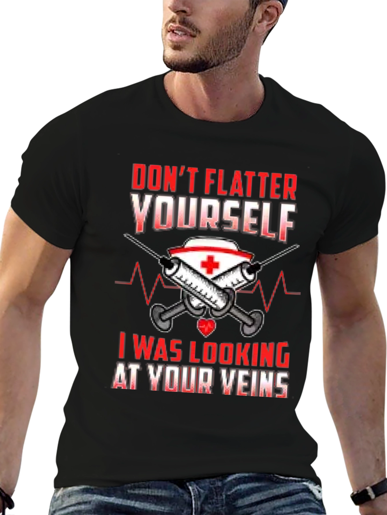 Black Funny Nurse Veins T-Shirt - Don't Flatter Yourself view 6