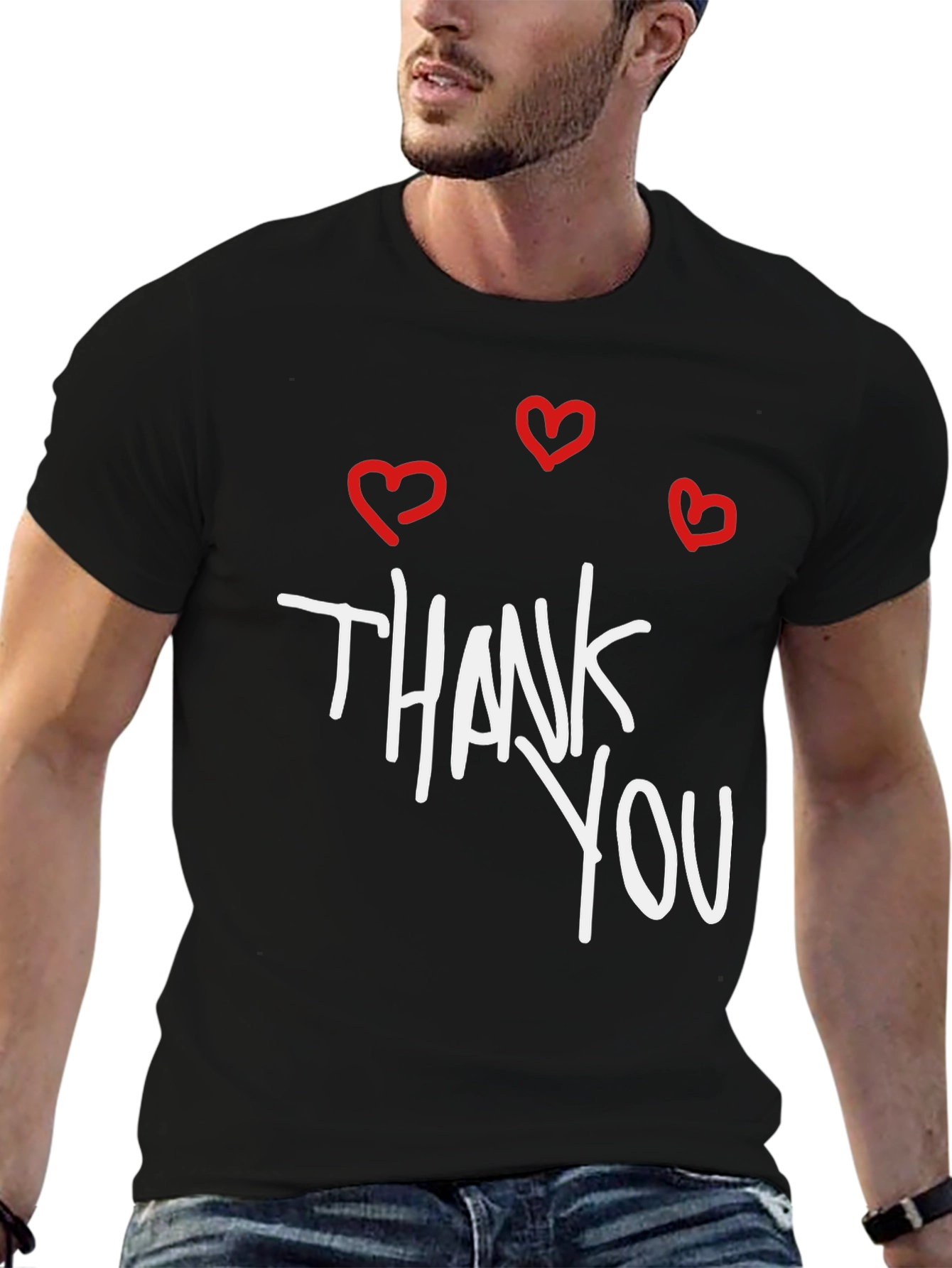 Black Thank You Hearts Graphic Tee - Casual Black T-Shirt view 6