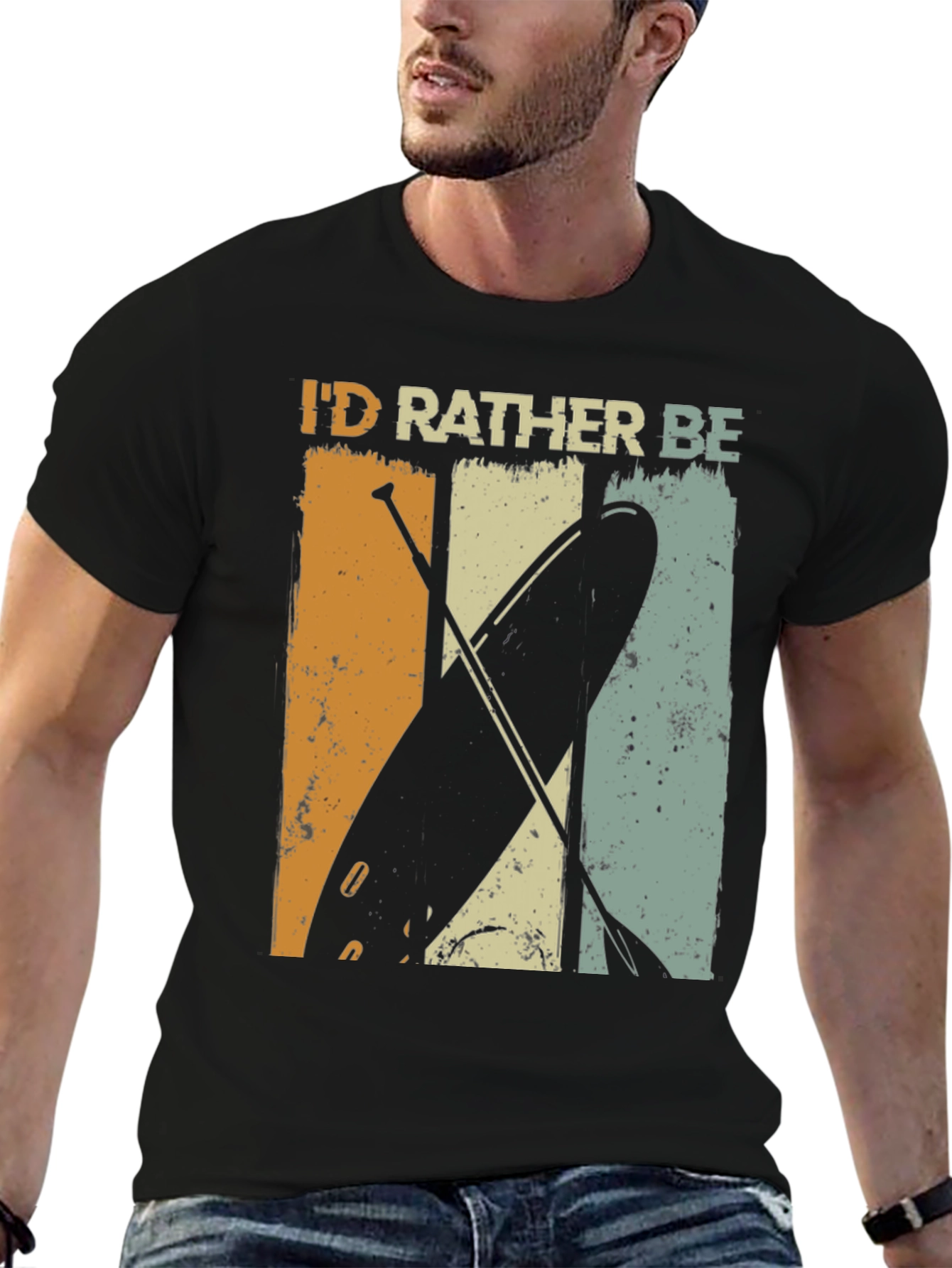 Black I'd Rather Be Paddle Boarding T-Shirt - Vintage Style view 6