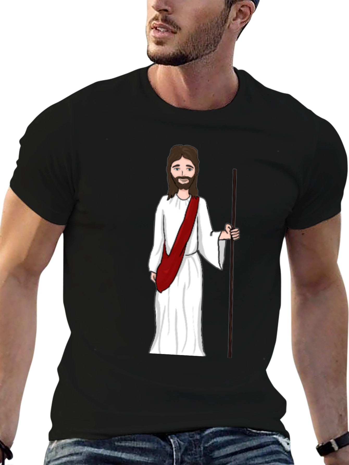 Black Jesus Cartoon Black T-Shirt view 6