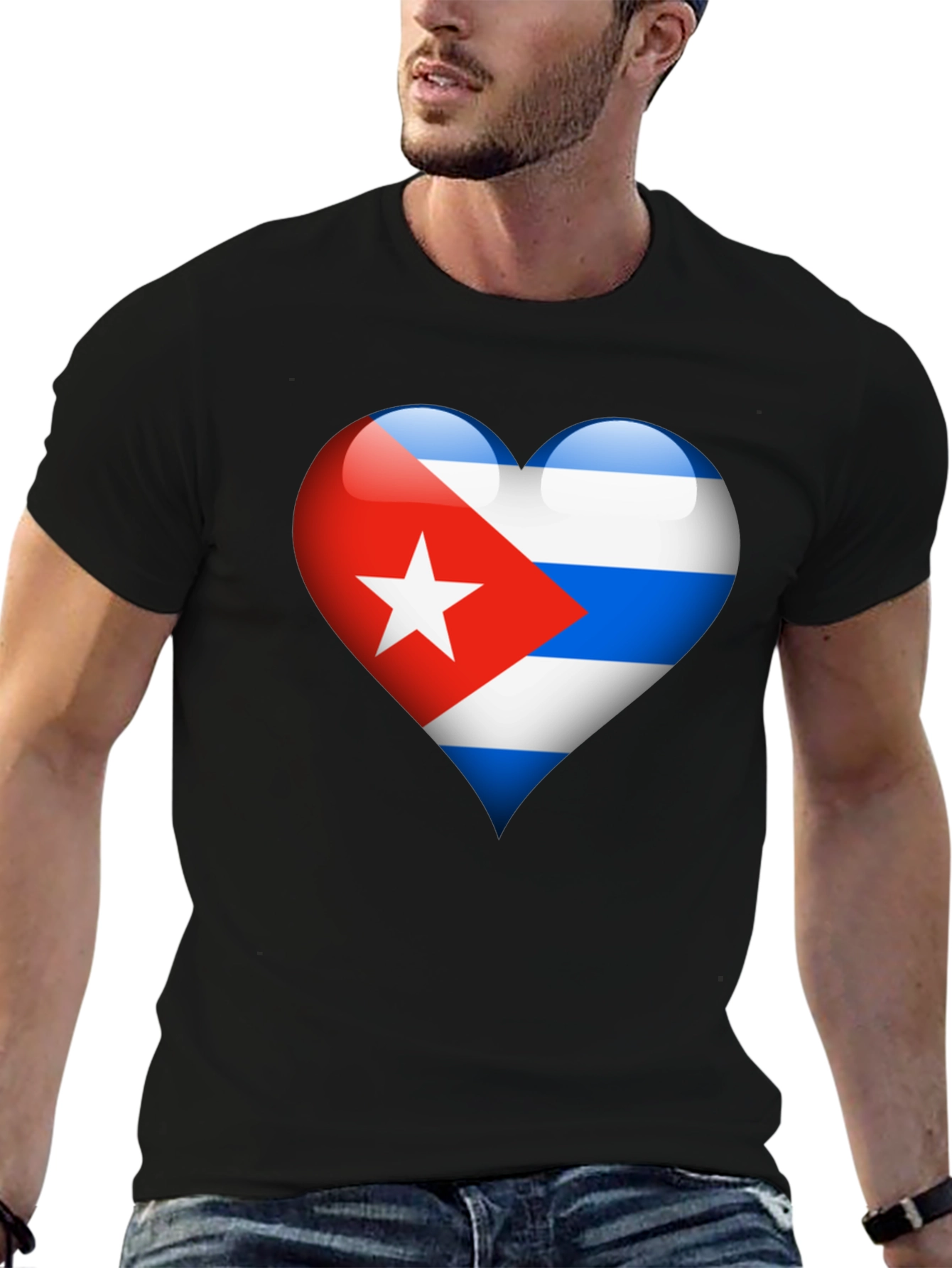 Black Cuban Flag Heart Graphic T-Shirt - Black view 6