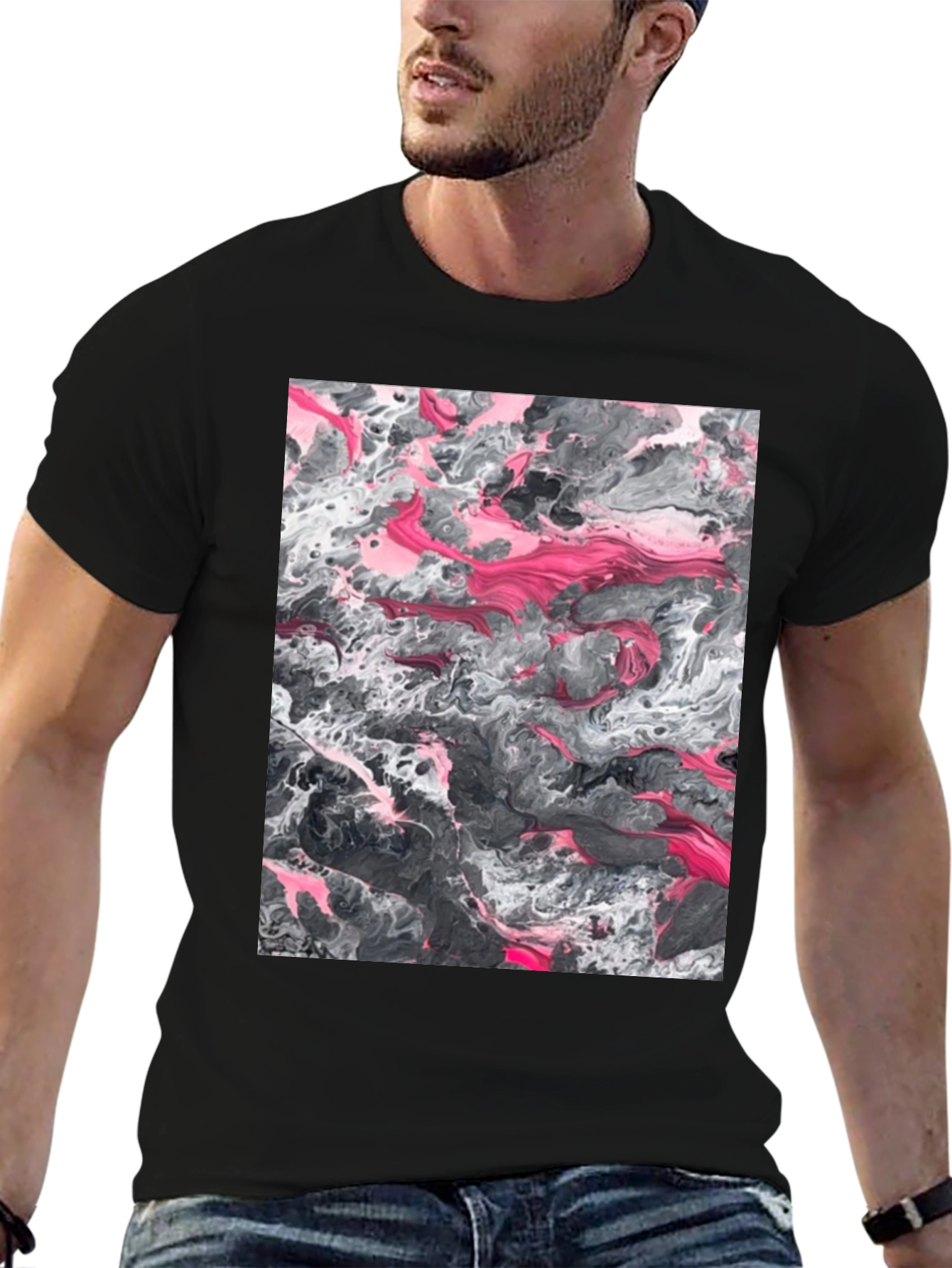 Black Abstract Art Print Black T-Shirt view 6
