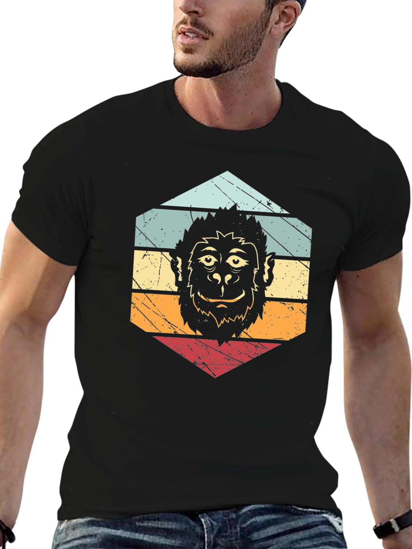 Black Retro Monkey Graphic Tee - Unisex view 6