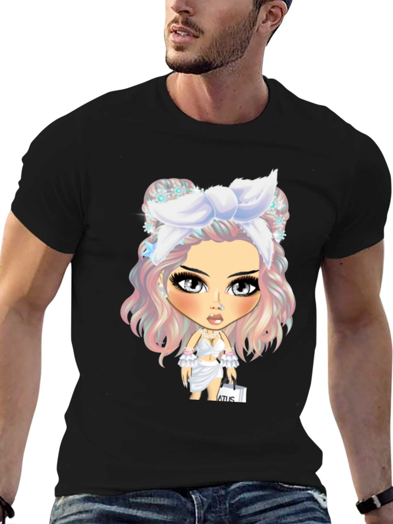 Black Stylish Graphic Tee - Cartoon Character view 6