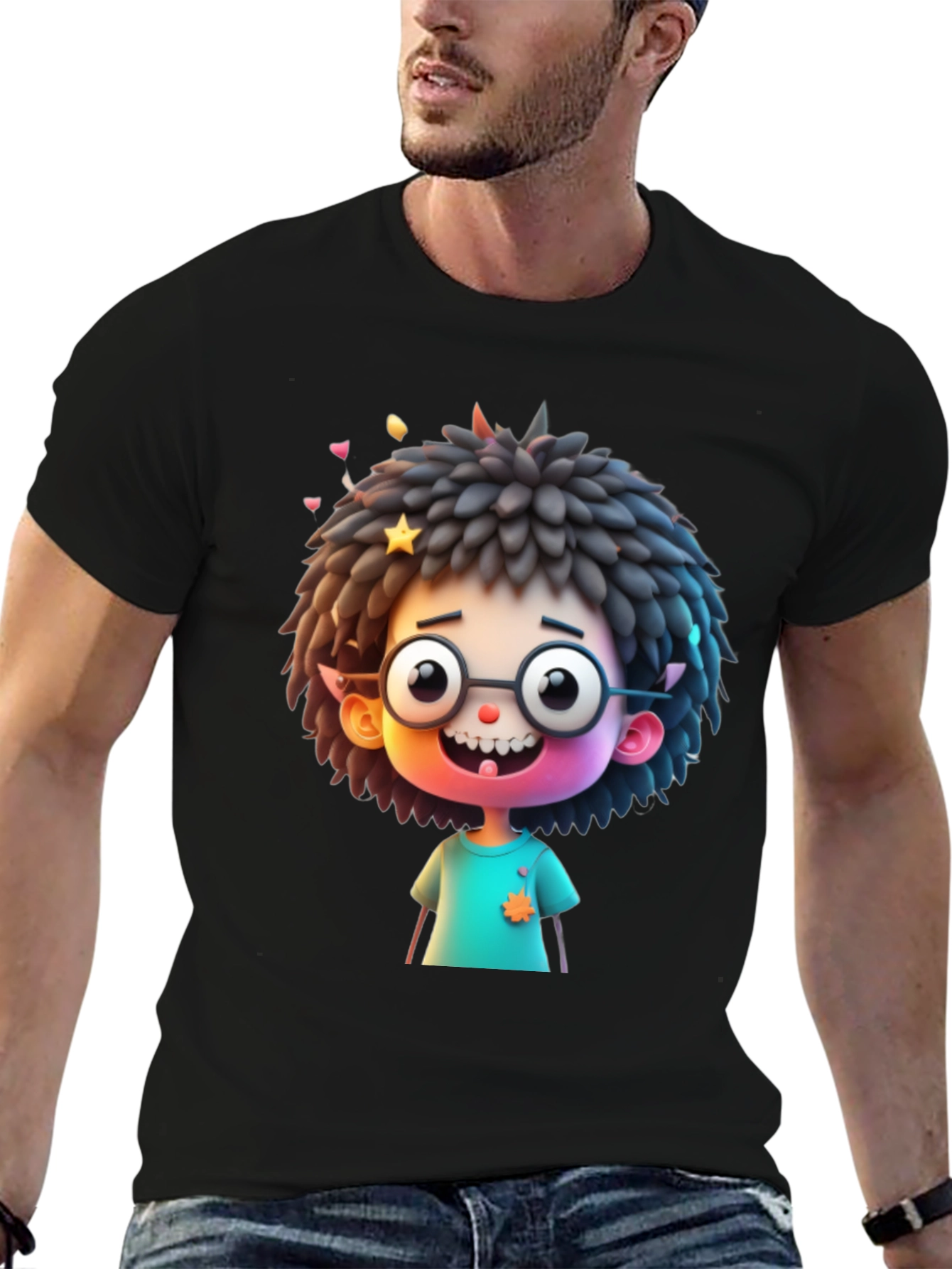 Black Fun Cartoon Character T-Shirt - Black view 6
