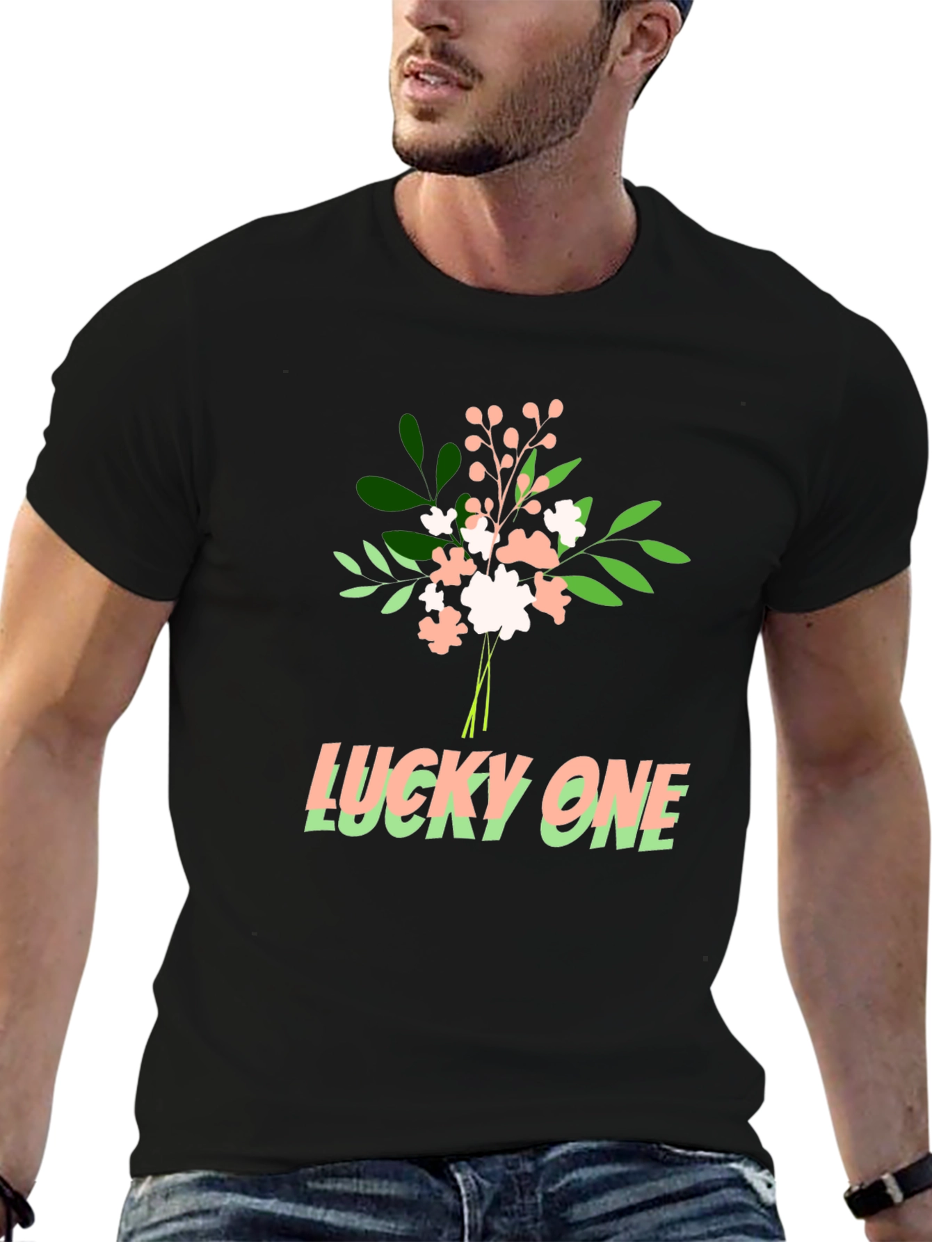 Black Lucky One Graphic Tee - Soft Cotton Blend view 6