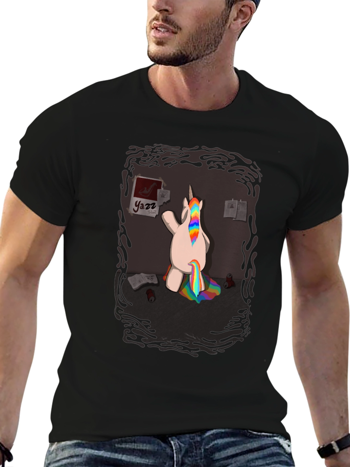 Black Funny Unicorn Rainbow Poop T-Shirt - Quirky Graphic Tee view 6
