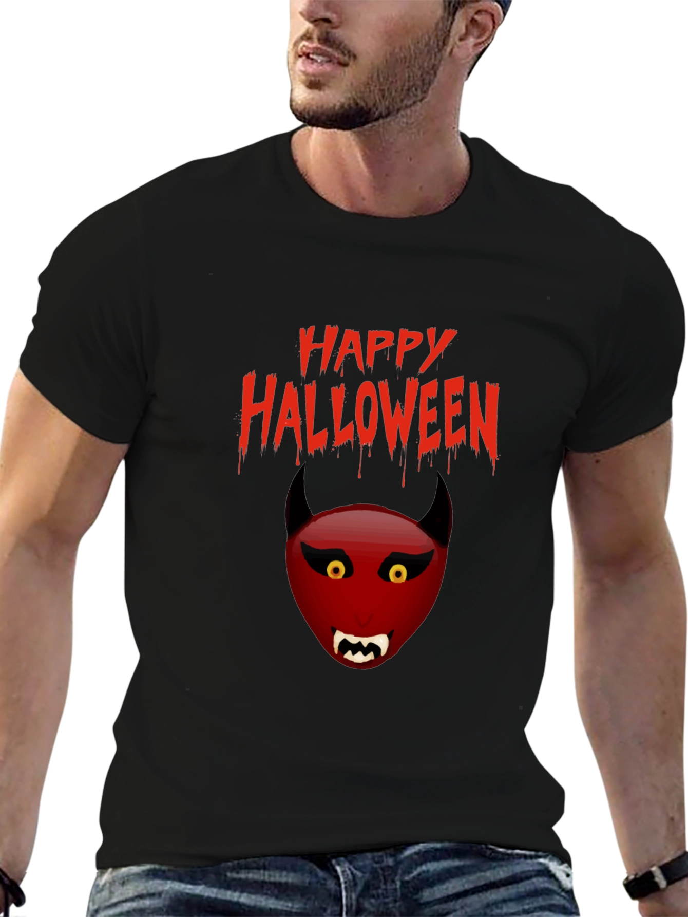 Black Happy Halloween Devil Graphic Tee view 6