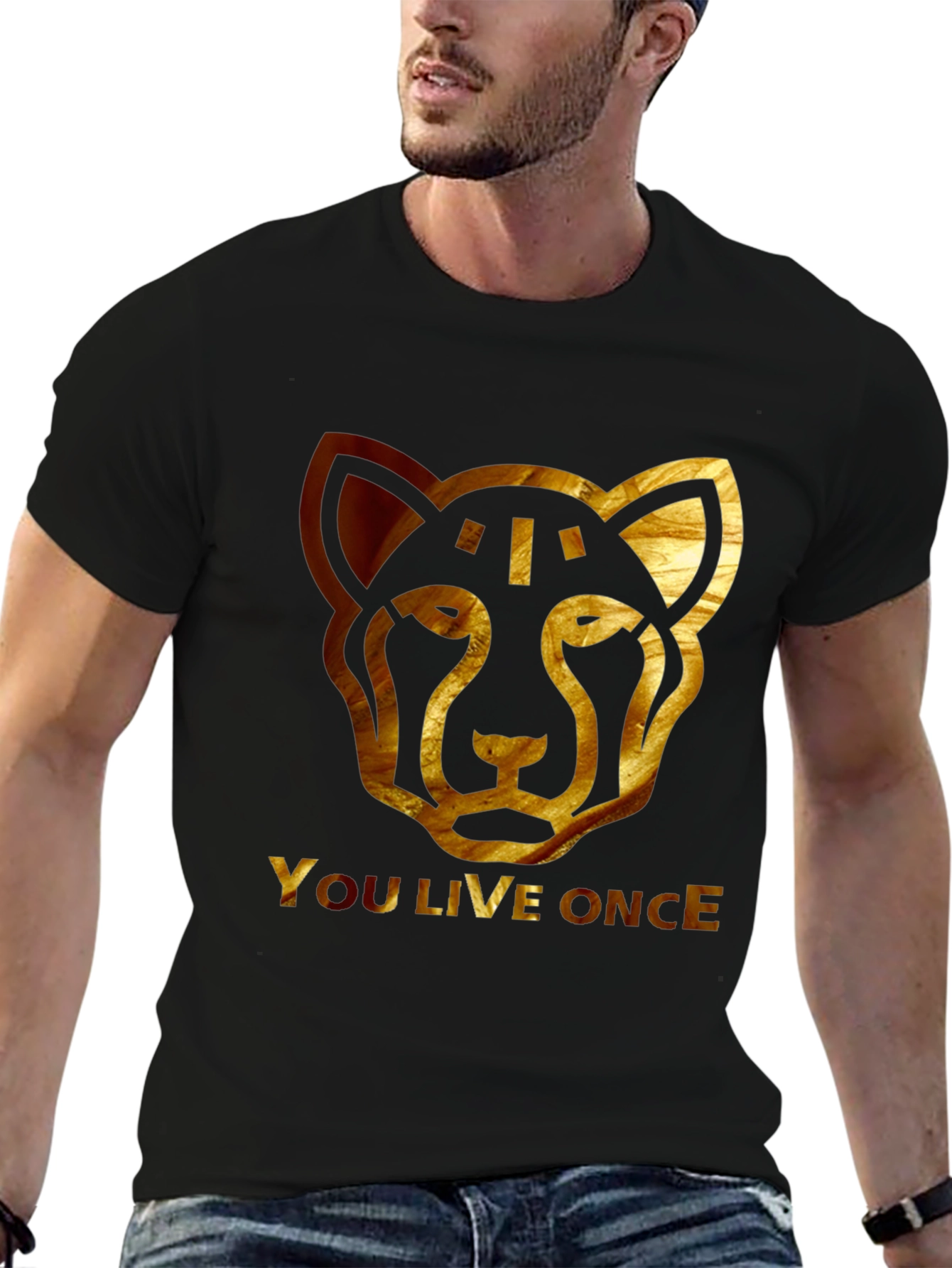Black YOLO Cheetah Graphic Tee - Black Cotton T-Shirt view 6