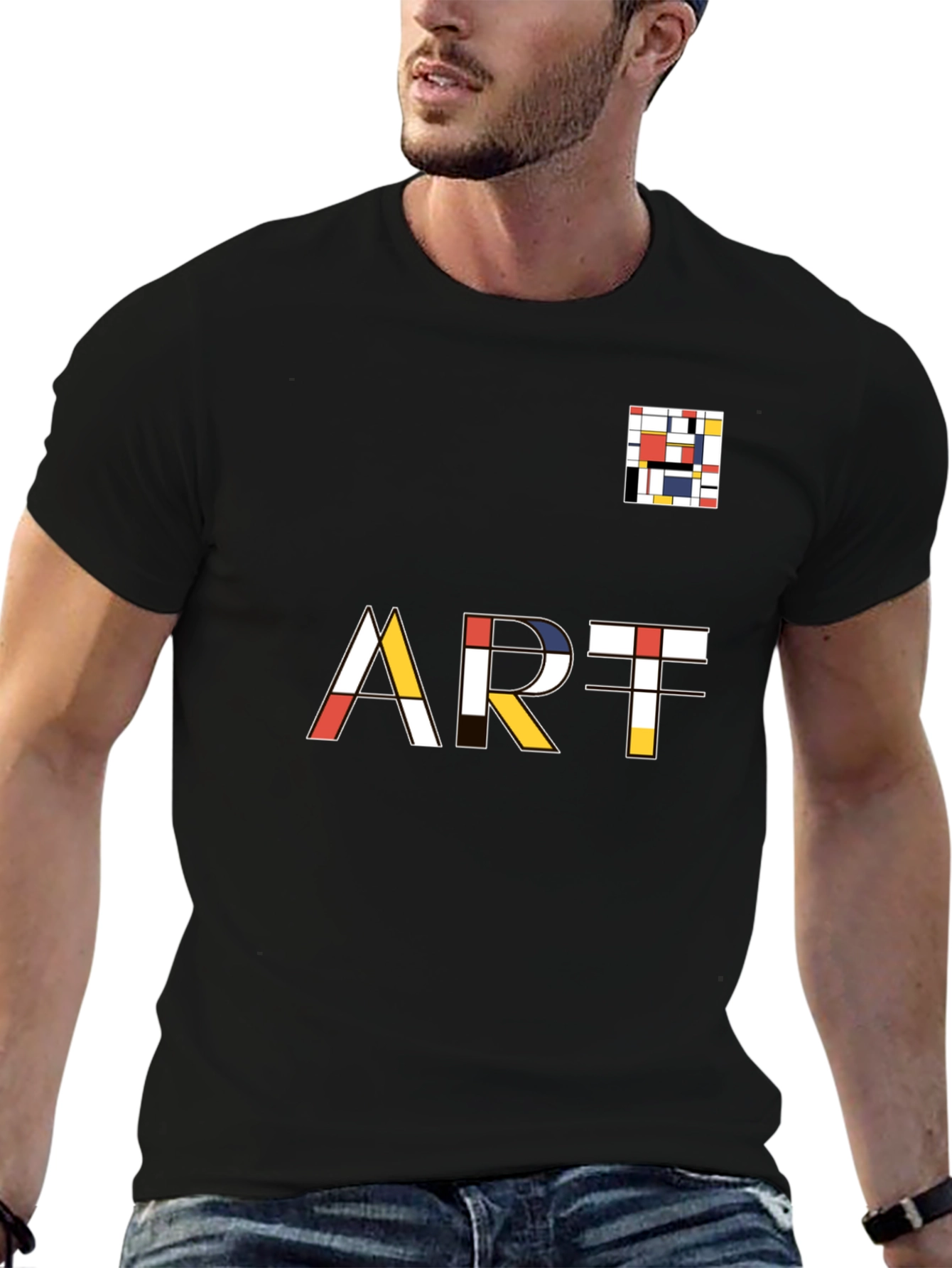 Black Mondrian Inspired Art T-Shirt - Modern Geometric Design view 6