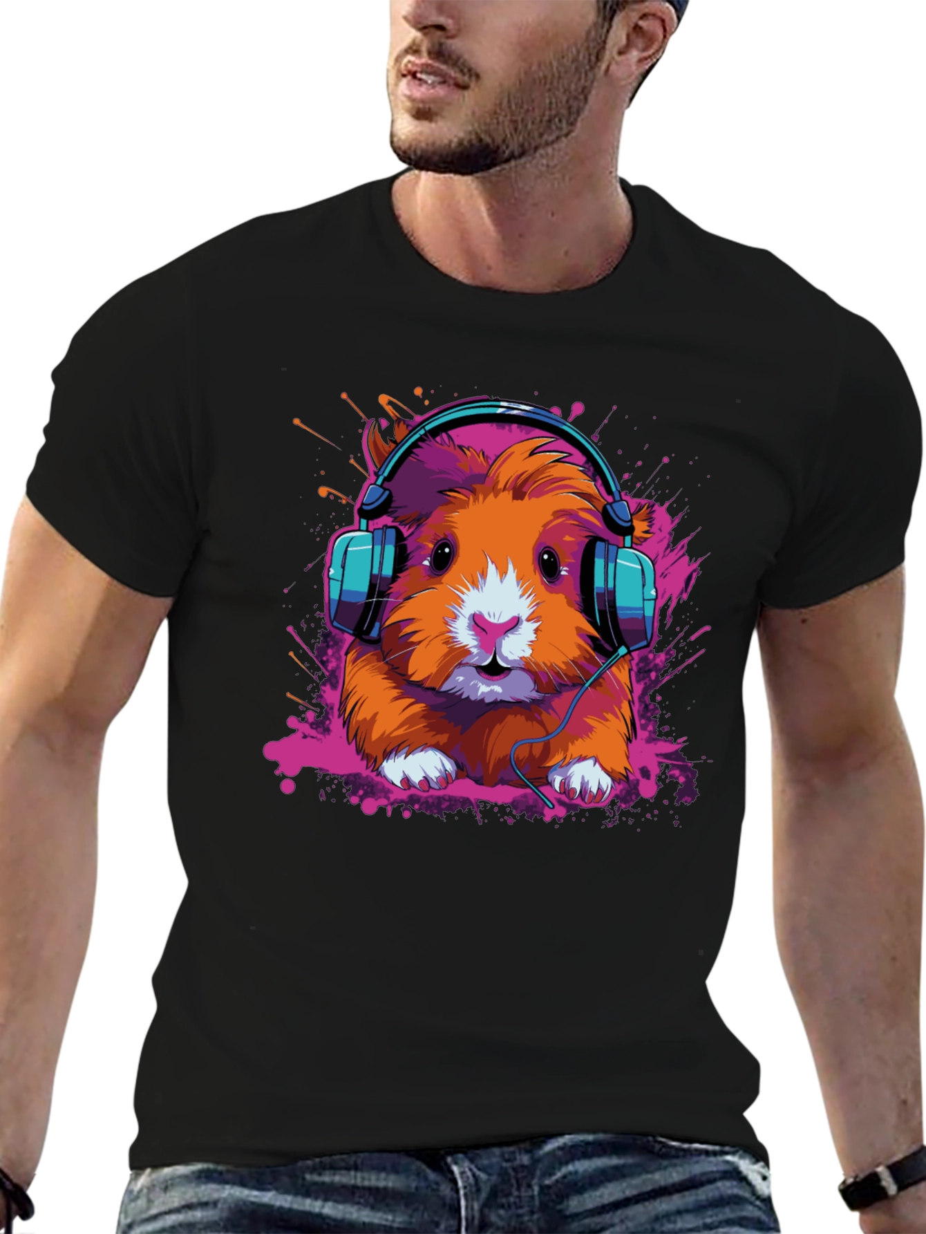 Black DJ Hamster Graphic Tee - Cool Animal T-Shirt view 6